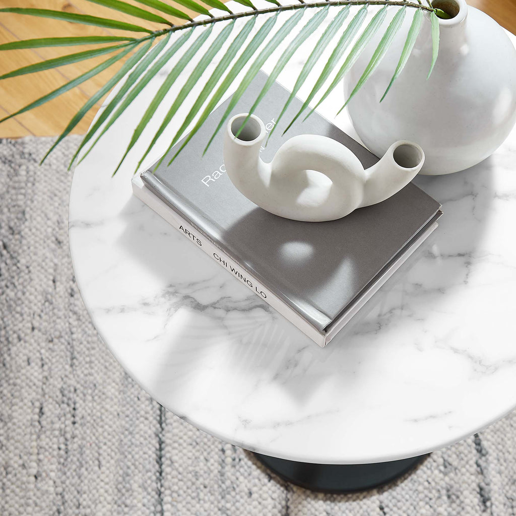 Lippa 20" Round Faux Marble Side Table - Black White