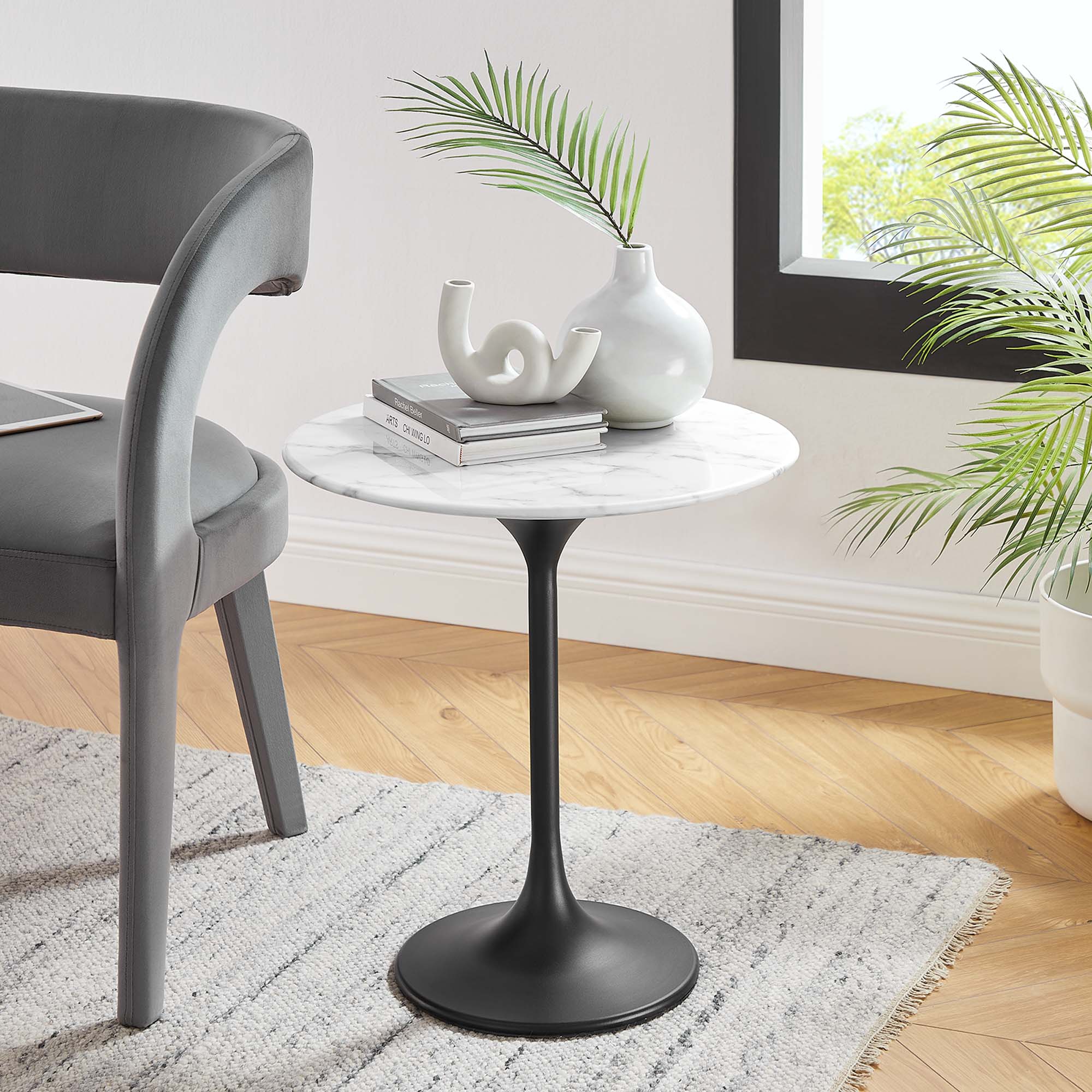 Lippa 20" Round Faux Marble Side Table - Black White