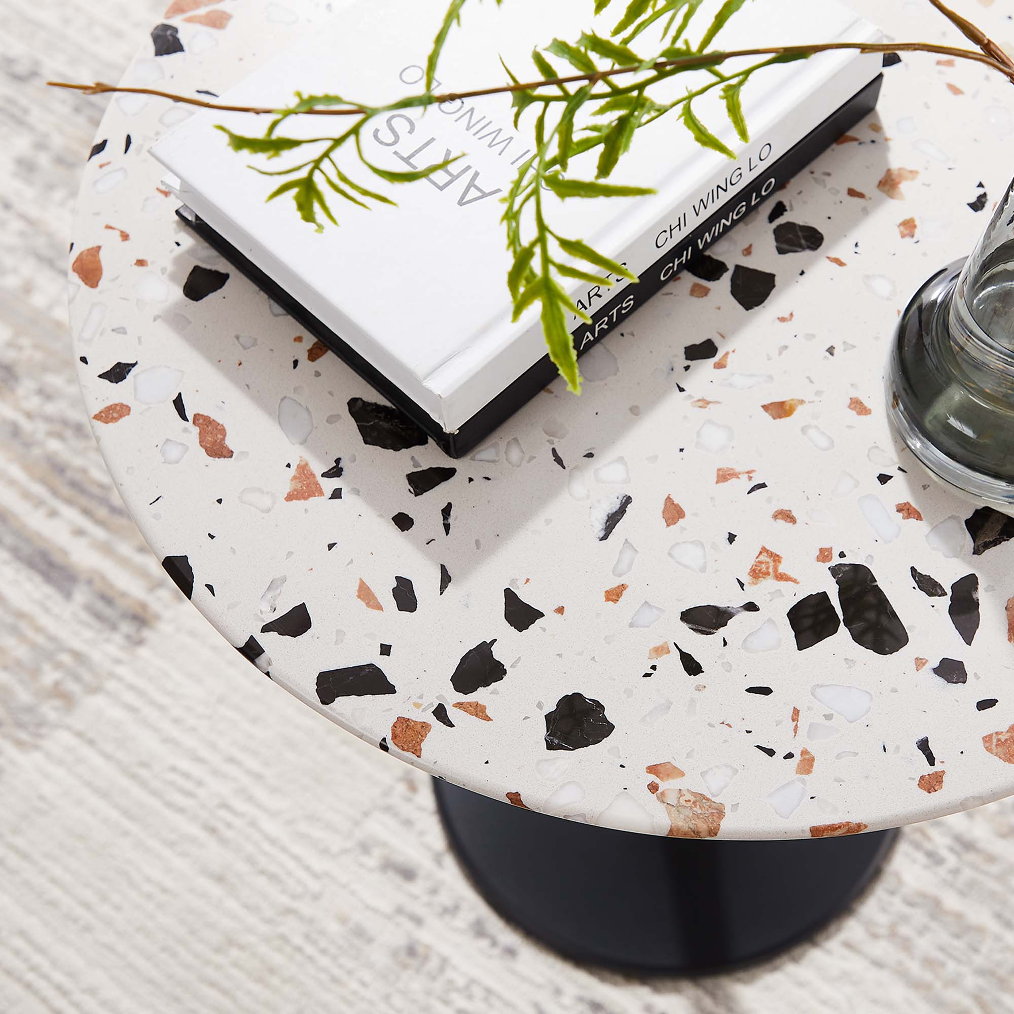 Lippa 20" Round Terrazzo Side Table - Black Terrazzo