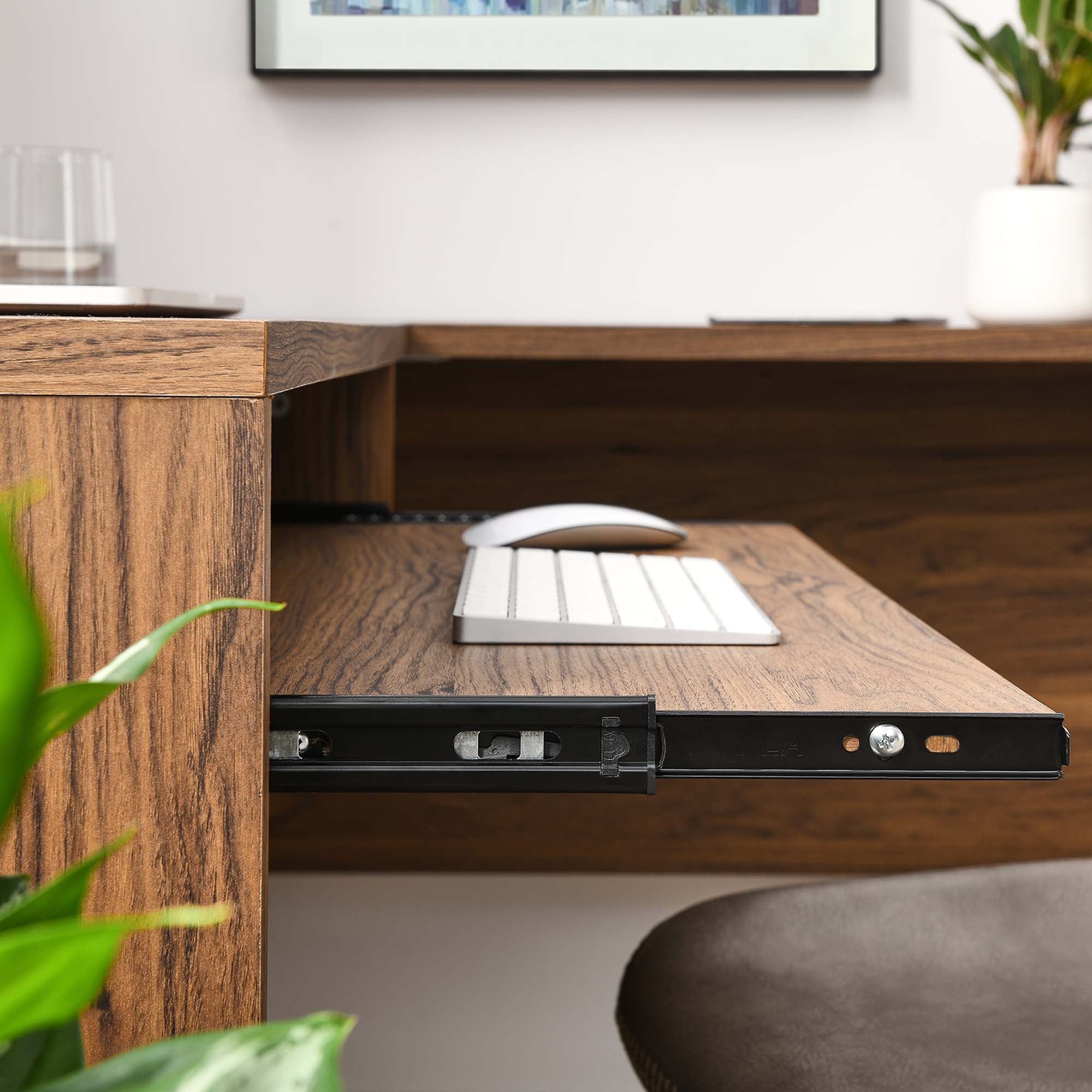 Venture L-Shaped Wood Office Desk - Walnut