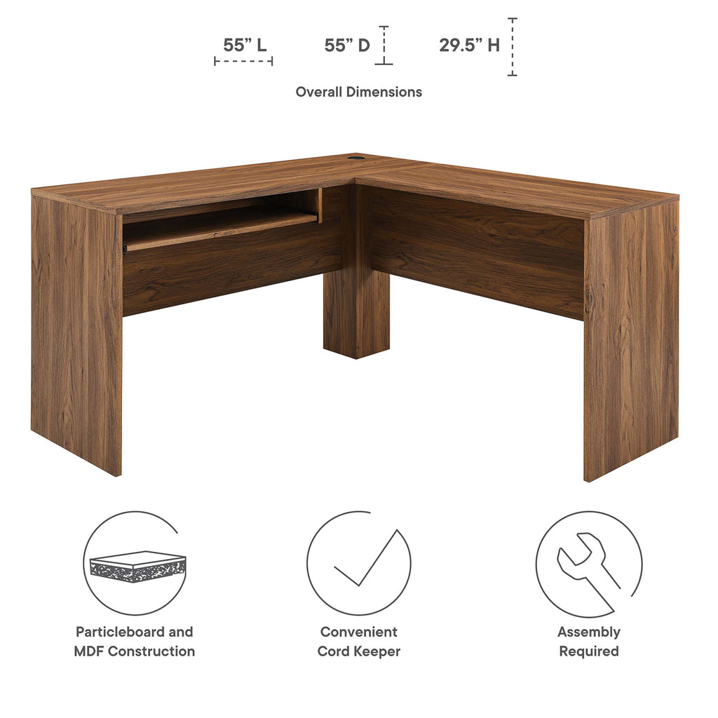 Venture L-Shaped Wood Office Desk - Walnut