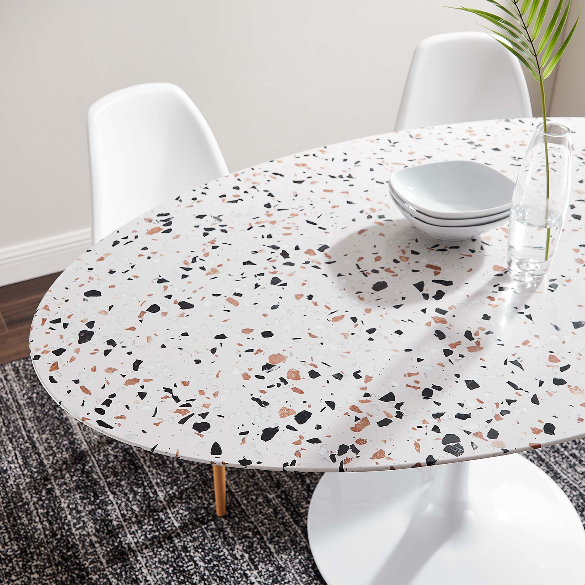 Lippa 60" Oval Terrazzo Dining Table - White White