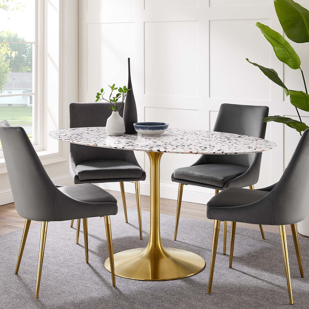 Lippa 60" Oval Terrazzo Dining Table - Gold White