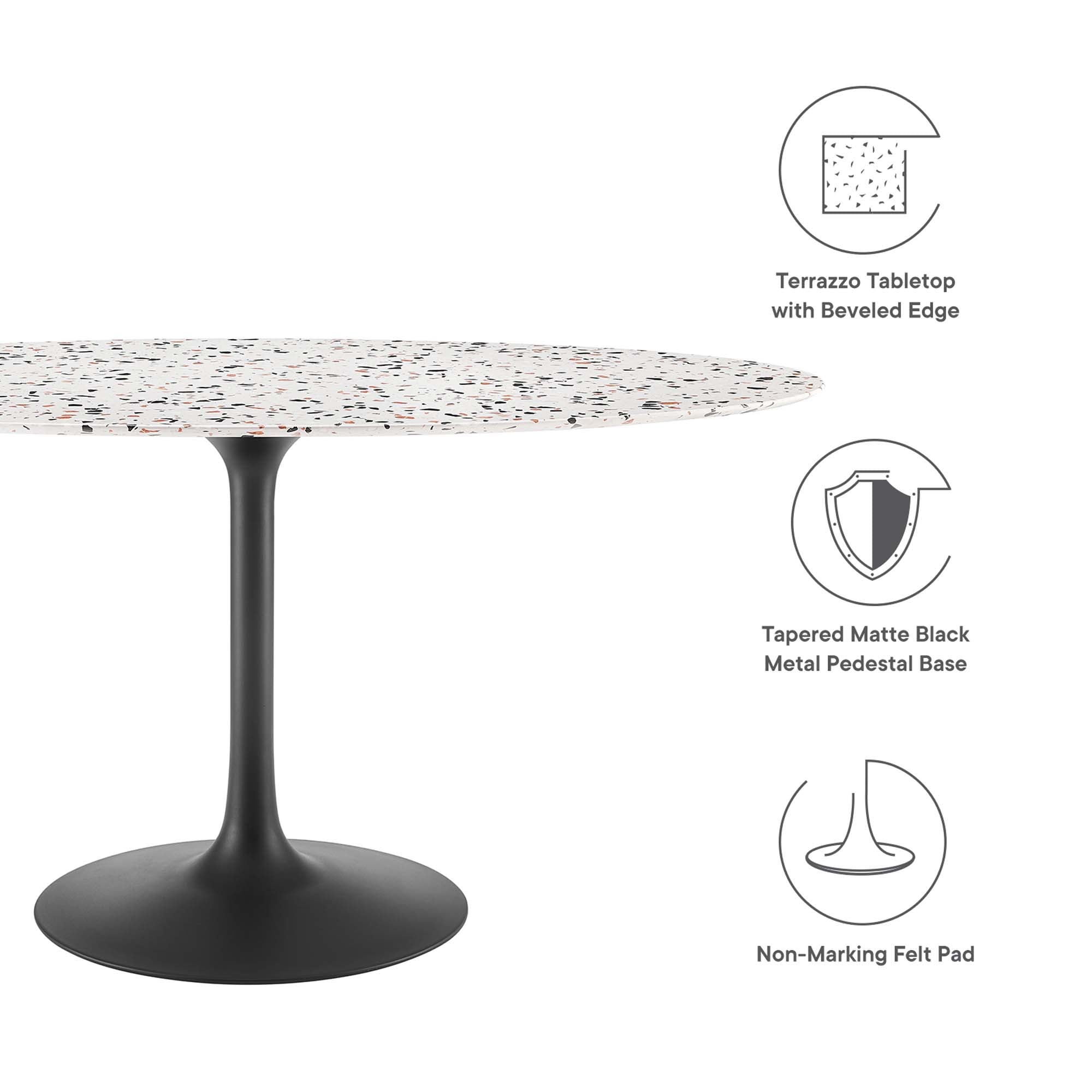 Lippa 60" Oval Terrazzo Dining Table - Black White