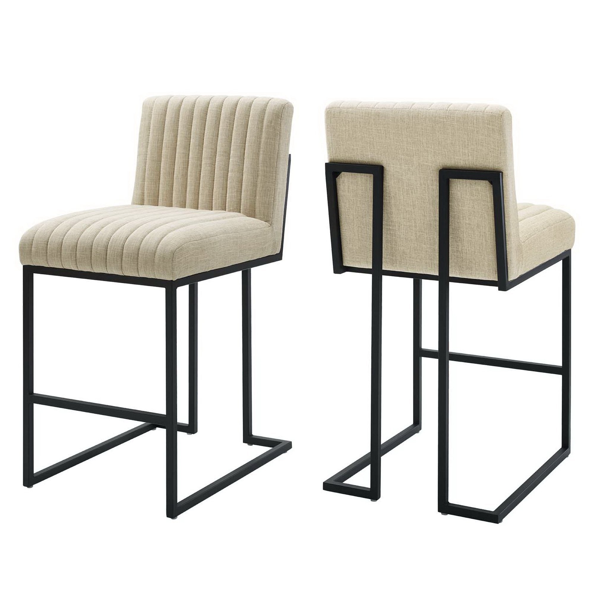 Indulge Channel Tufted Fabric Counter Stools Set of 2 - Beige