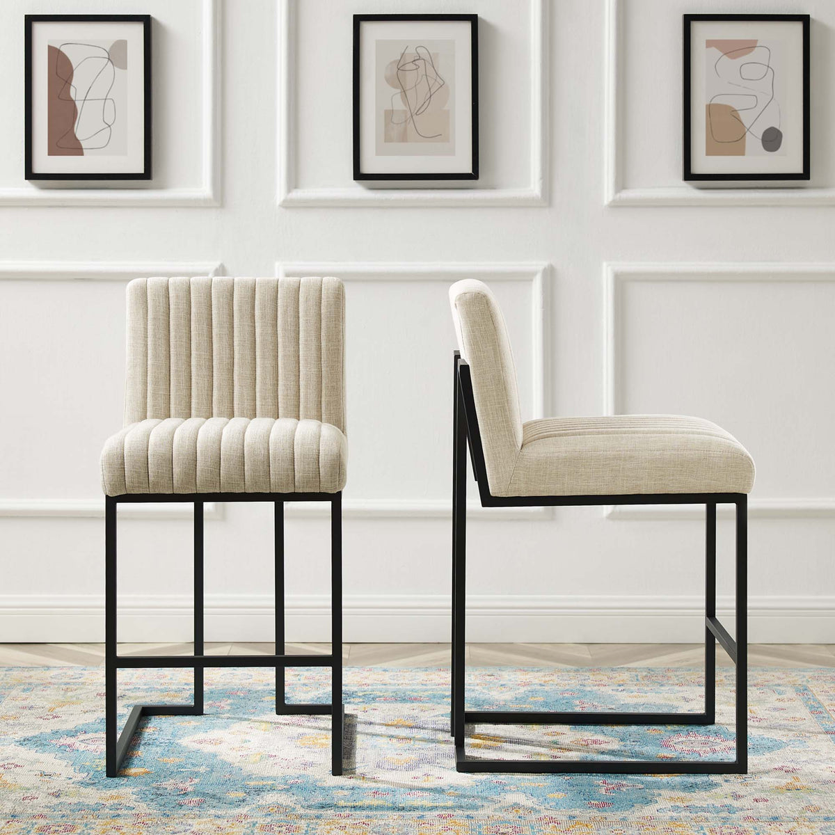 Indulge Channel Tufted Fabric Counter Stools Set of 2 - Beige