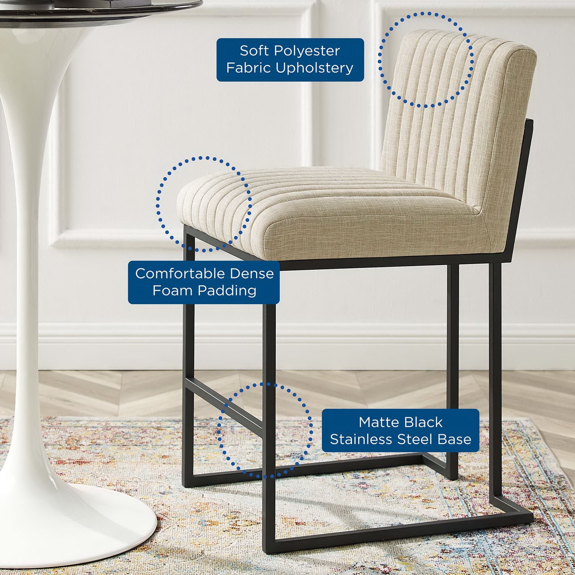 Indulge Channel Tufted Fabric Counter Stools Set of 2 - Beige