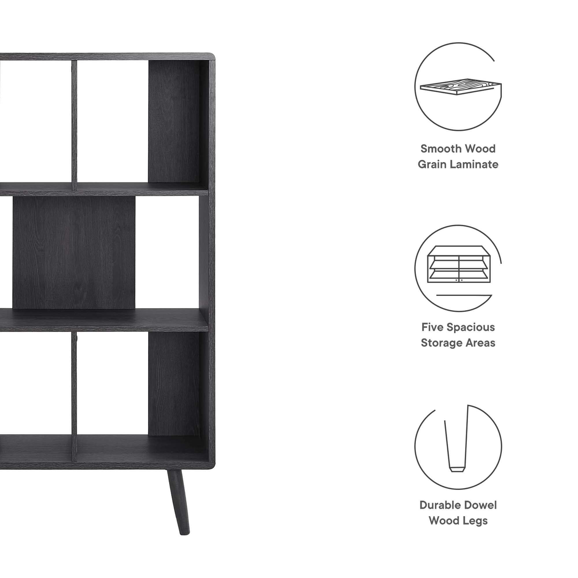 Transmit 5 Shelf Wood Grain Bookcase - Charcoal