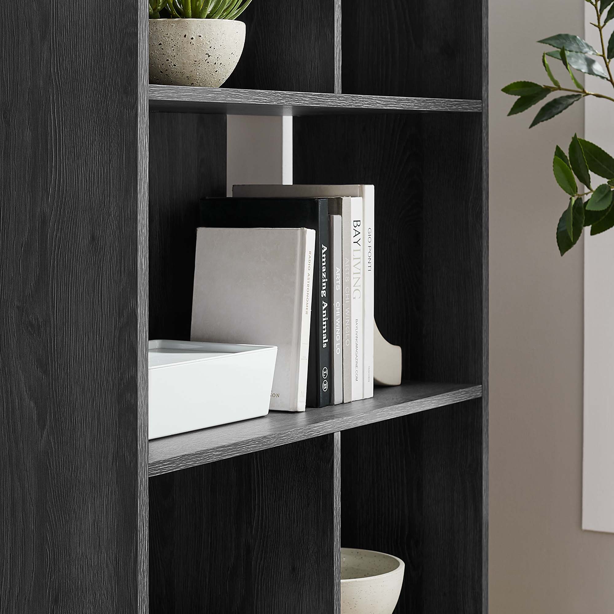 Transmit 5 Shelf Wood Grain Bookcase - Charcoal
