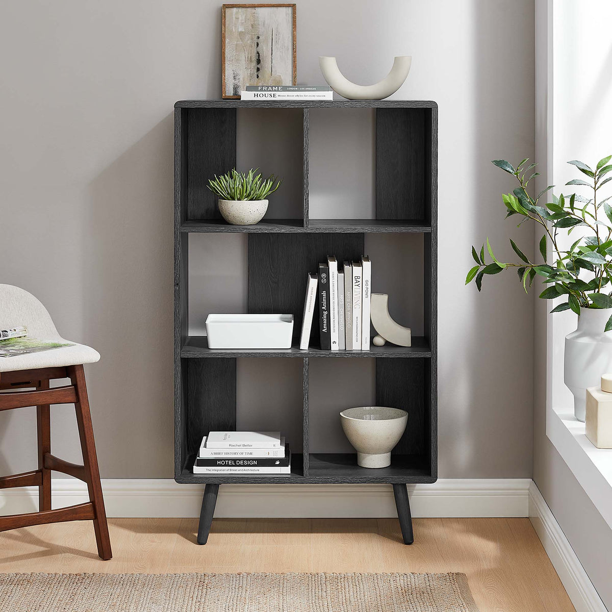 Transmit 5 Shelf Wood Grain Bookcase - Charcoal