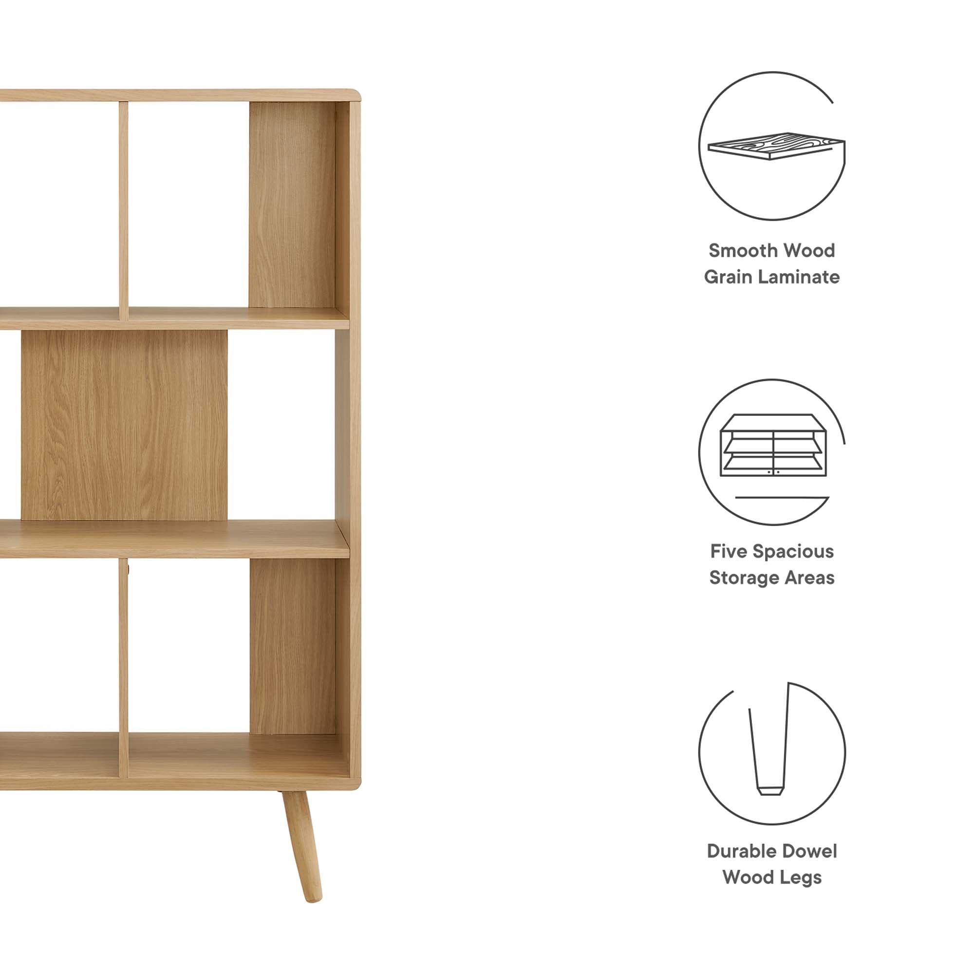 Transmit 5 Shelf Wood Grain Bookcase - Oak
