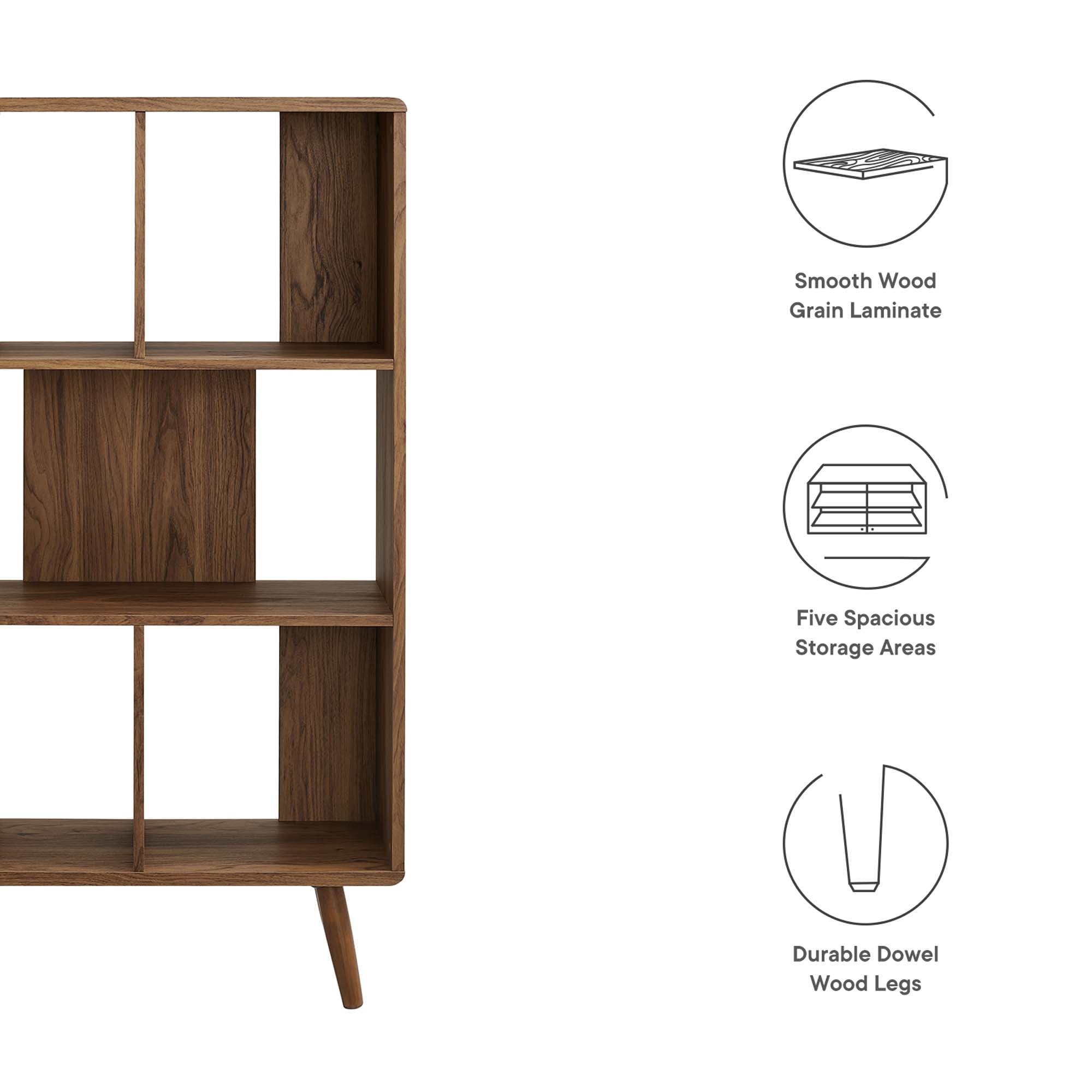 Transmit 5 Shelf Wood Grain Bookcase - Walnut