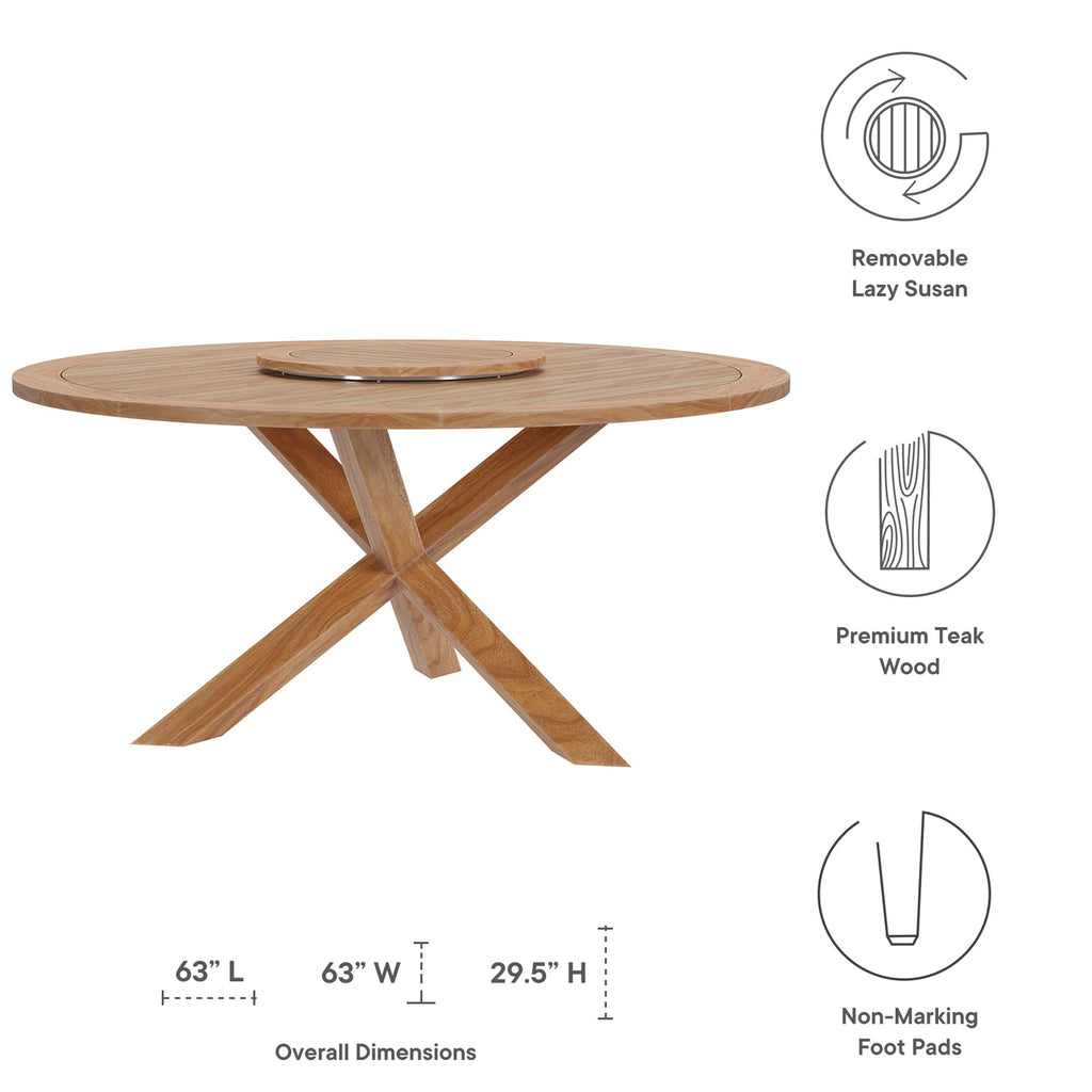 Wellspring 63" Outdoor Patio Teak Wood Dining Table - Natural