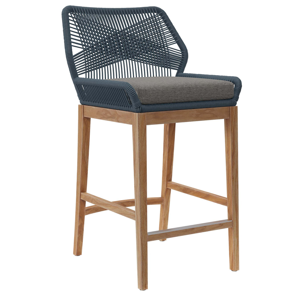 Wellspring Outdoor Patio Teak Wood Bar Stool - Blue Graphite