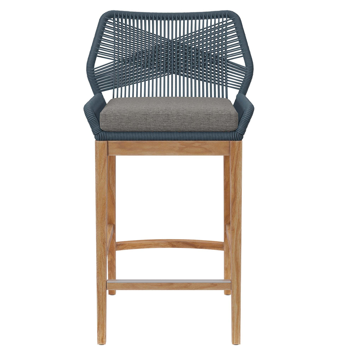 Wellspring Outdoor Patio Teak Wood Bar Stool - Blue Graphite