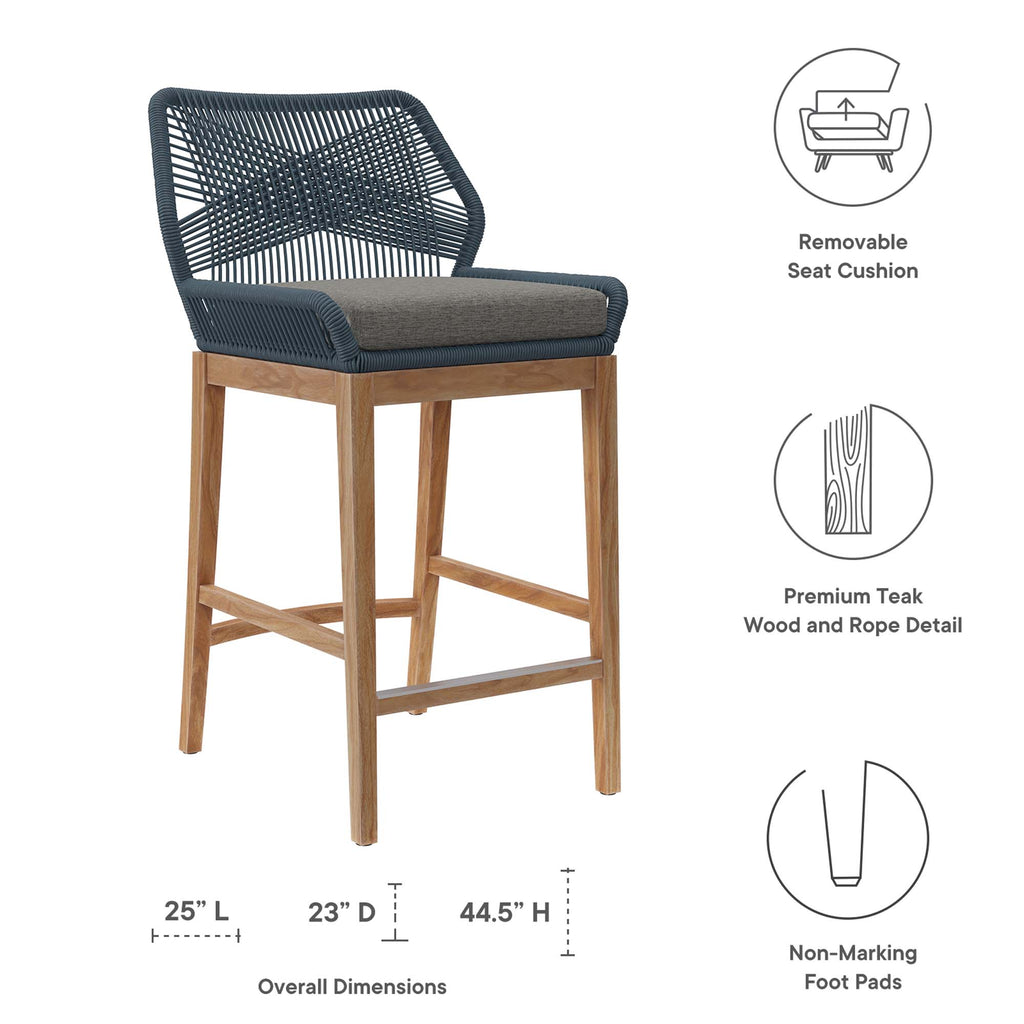 Wellspring 3-Piece Outdoor Patio Teak Wood Bar Set - Blue Graphite