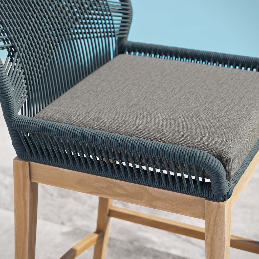 Wellspring Outdoor Patio Teak Wood Bar Stool - Blue Graphite
