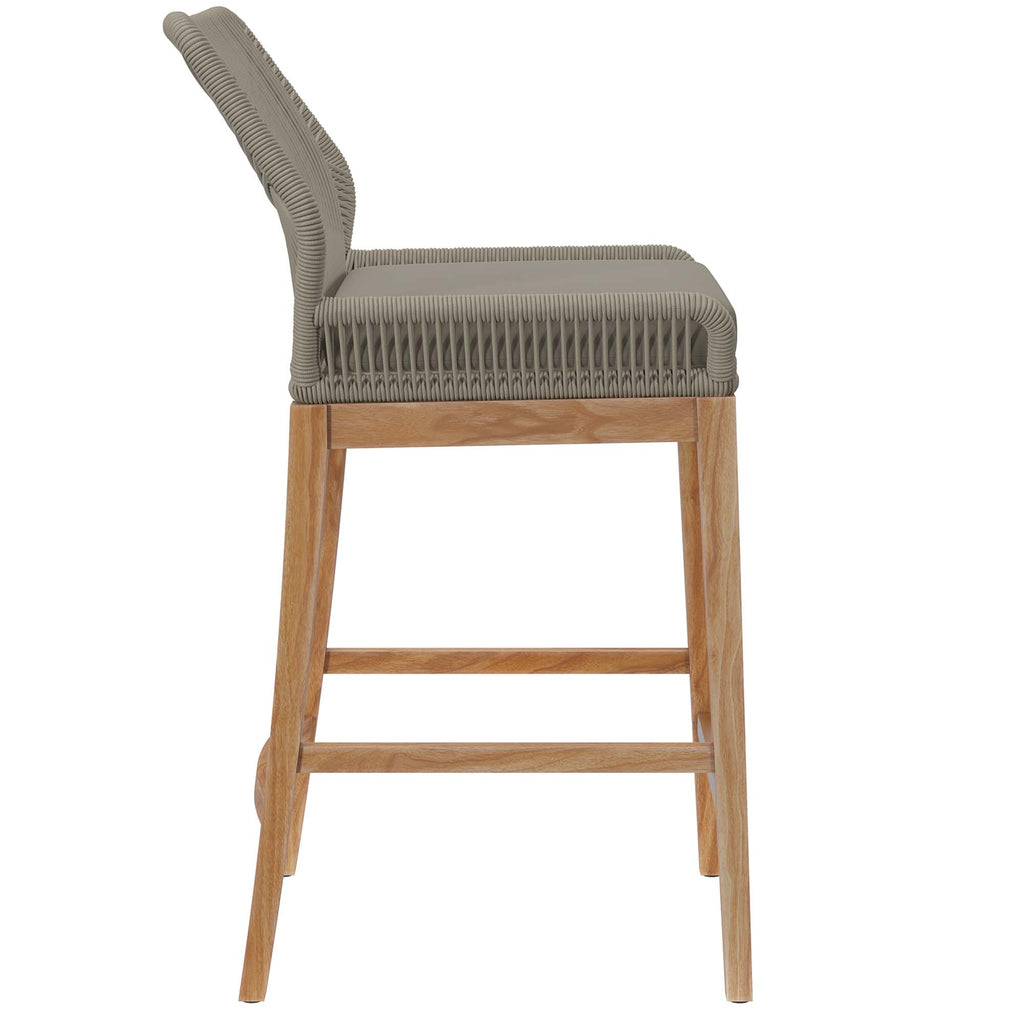Wellspring Outdoor Patio Teak Wood Bar Stool - Light Gray Greige