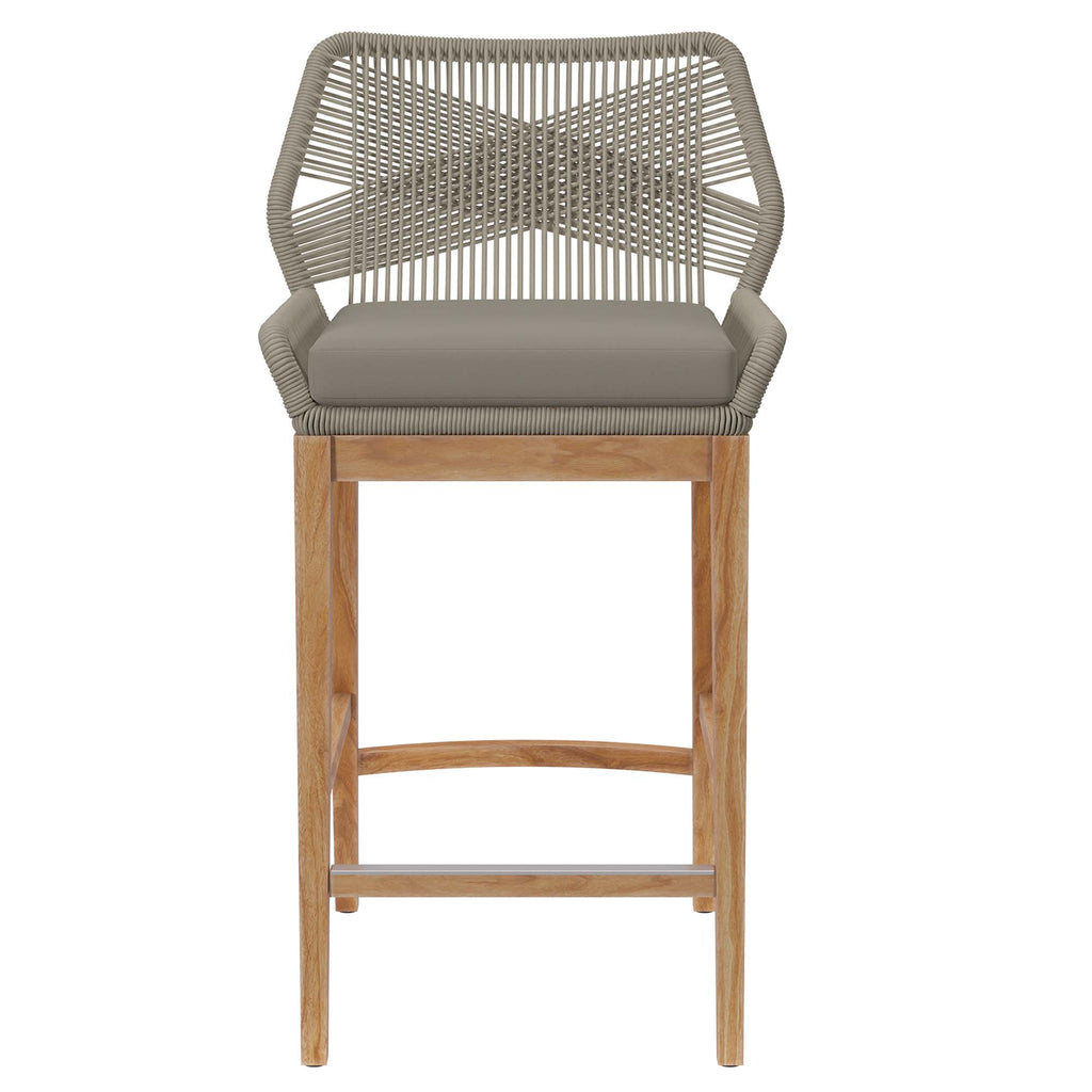 Wellspring Outdoor Patio Teak Wood Bar Stool - Light Gray Greige