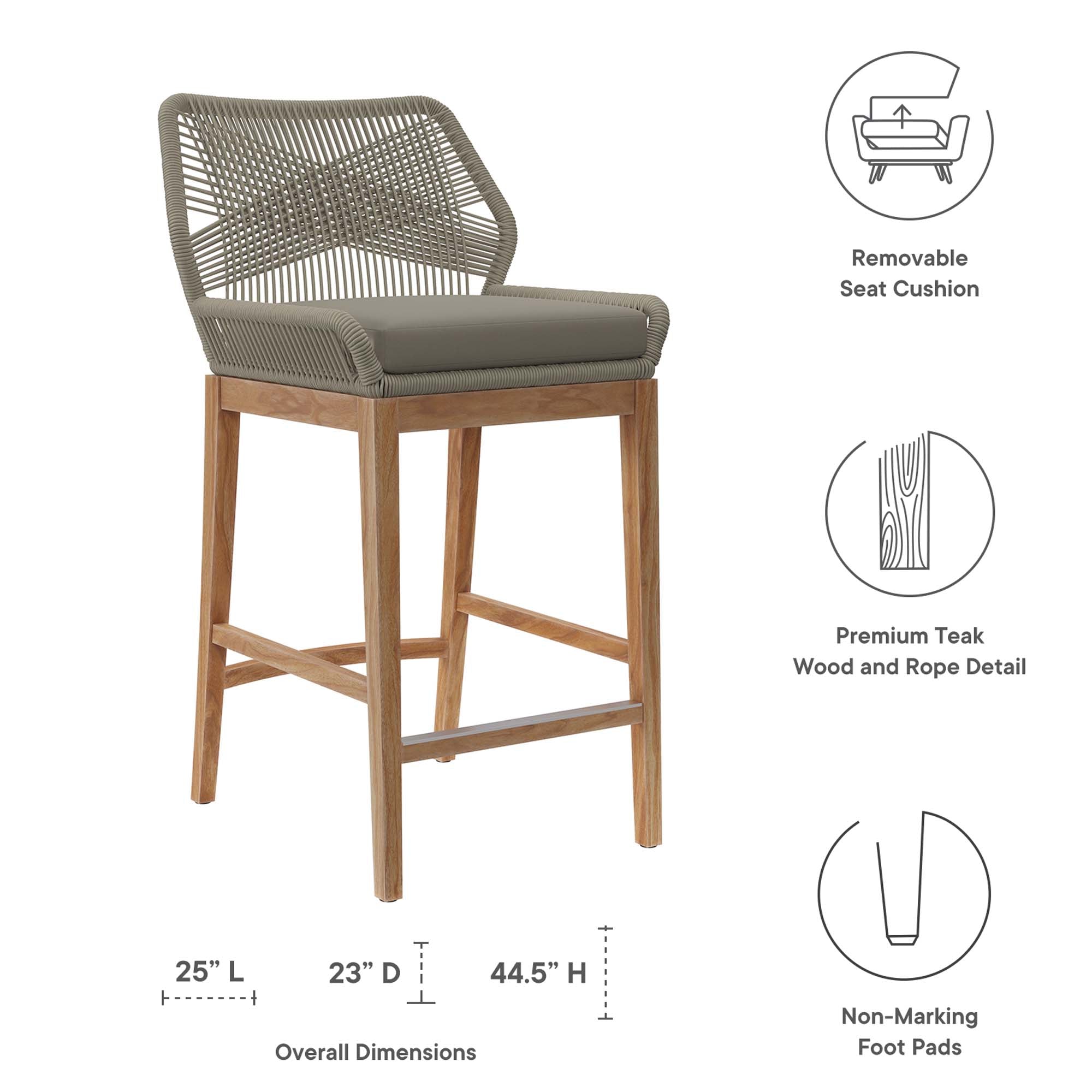 Wellspring Outdoor Patio Teak Wood Bar Stool - Light Gray Greige