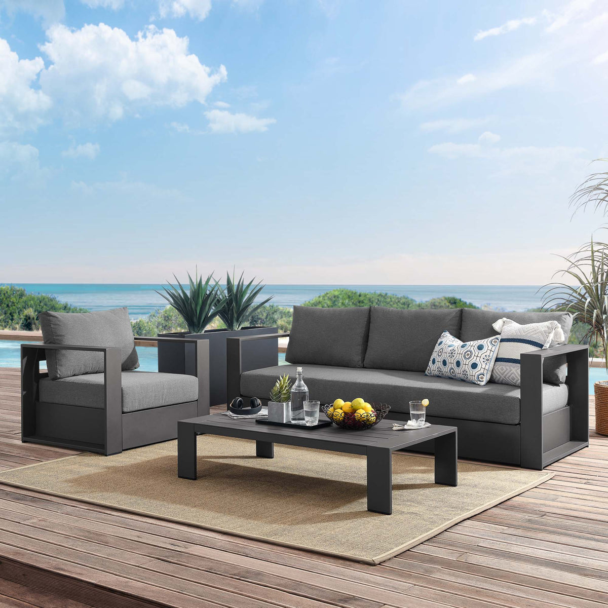 Tahoe 3-Piece Outdoor Patio Powder-Coated Aluminum Set - Gray Charcoal