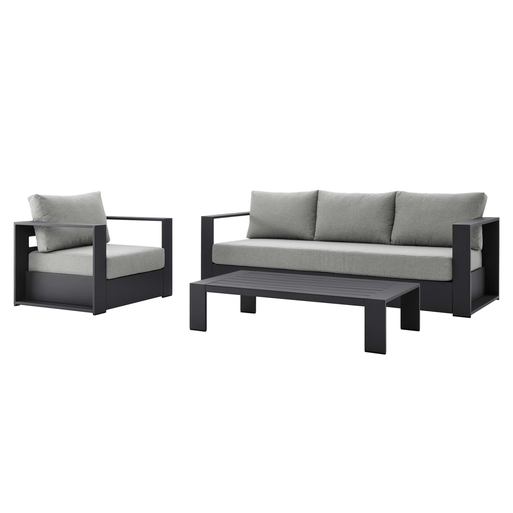 Tahoe 3-Piece Outdoor Patio Powder-Coated Aluminum Set - Gray Gray