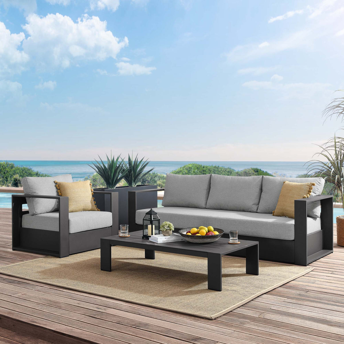 Tahoe 3-Piece Outdoor Patio Powder-Coated Aluminum Set - Gray Gray