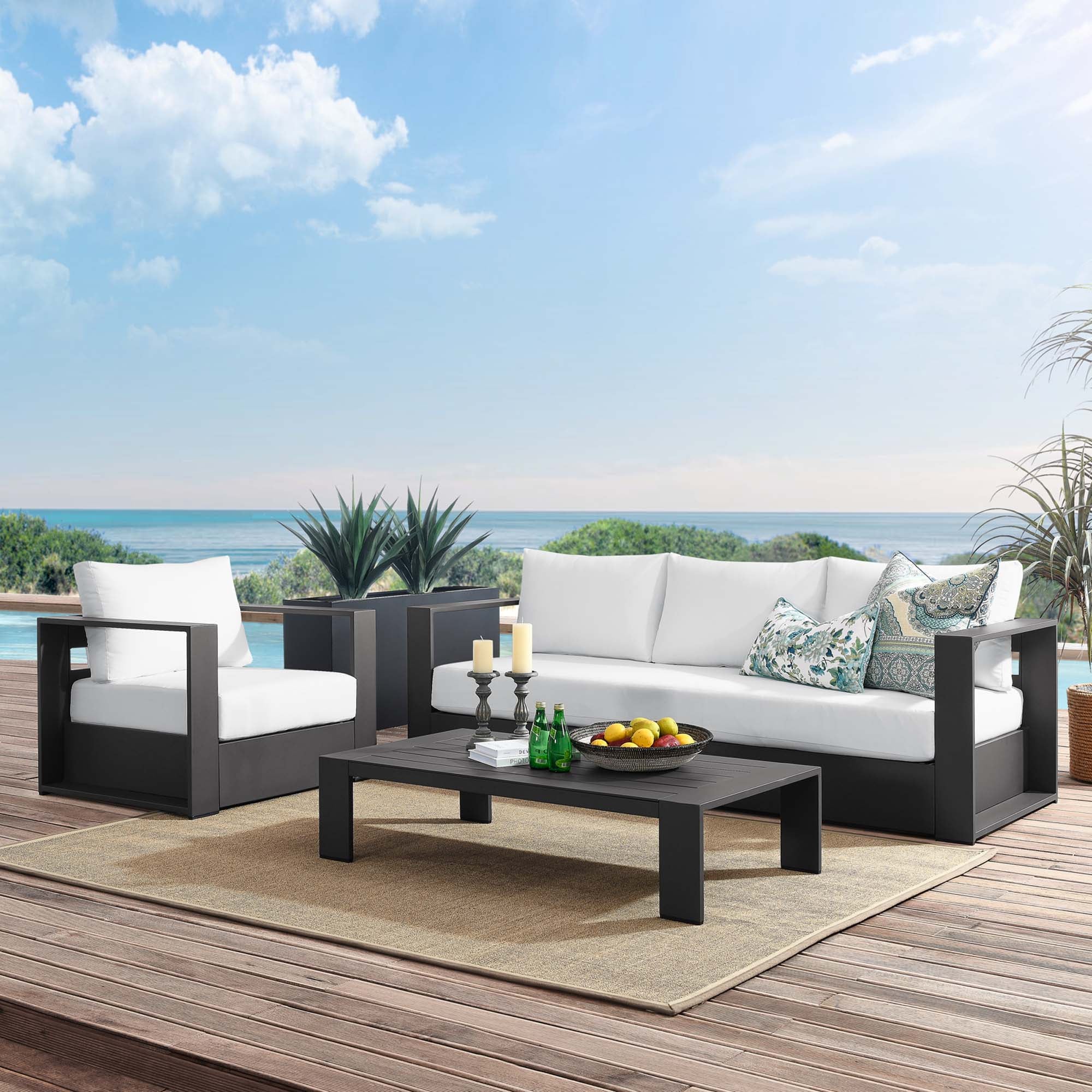 Tahoe 3-Piece Outdoor Patio Powder-Coated Aluminum Set - Gray White