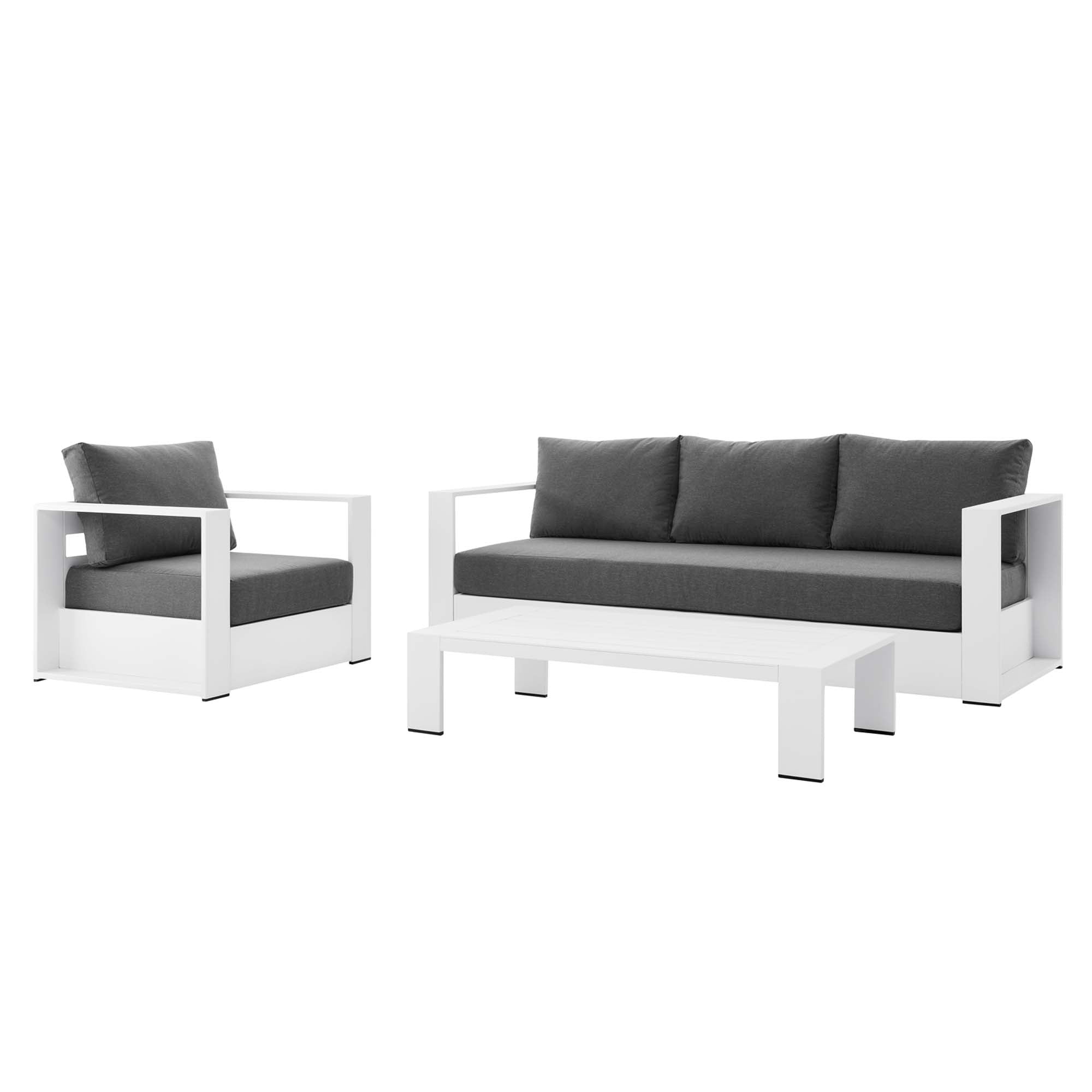 Tahoe 3-Piece Outdoor Patio Powder-Coated Aluminum Set - White Charcoal
