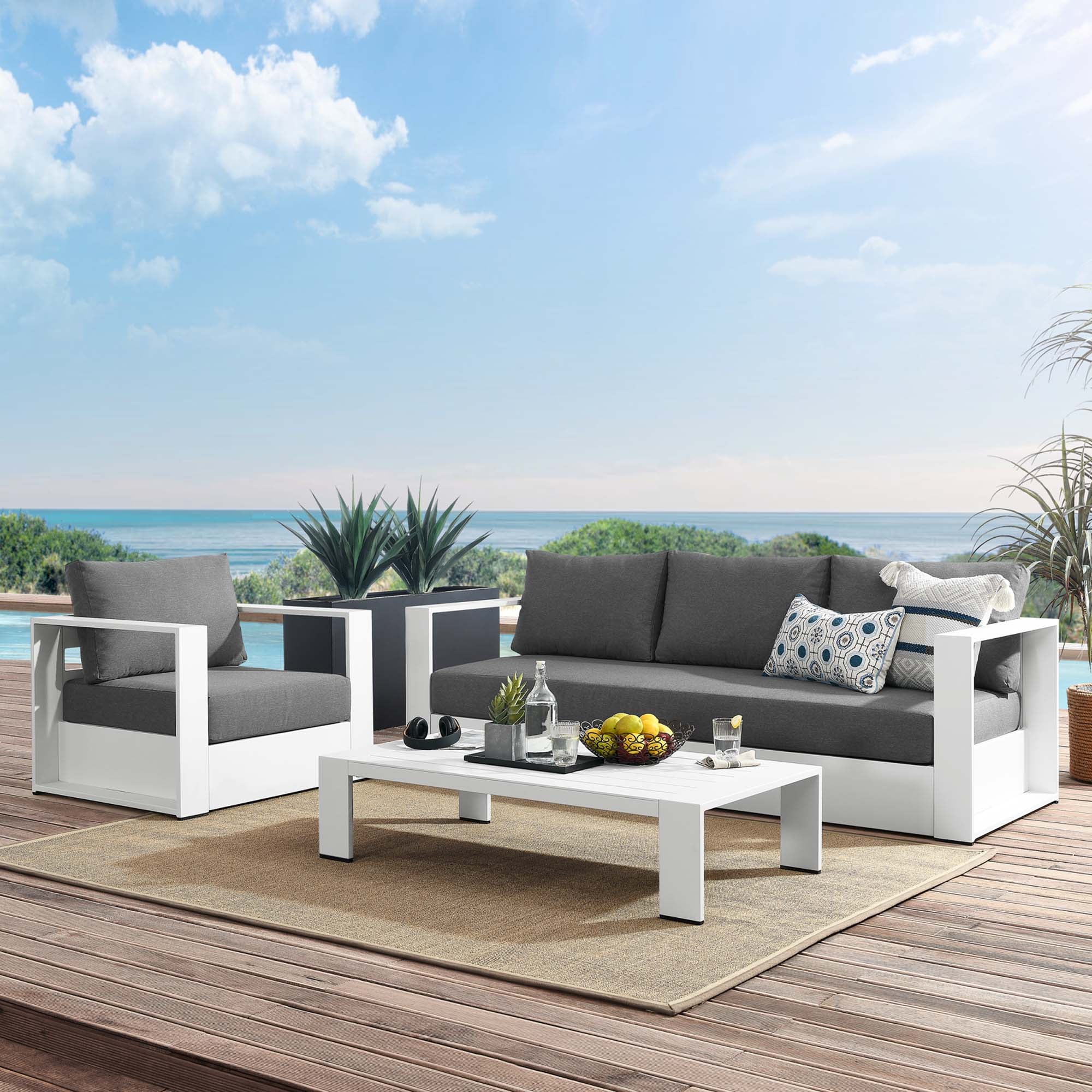 Tahoe 3-Piece Outdoor Patio Powder-Coated Aluminum Set - White Charcoal