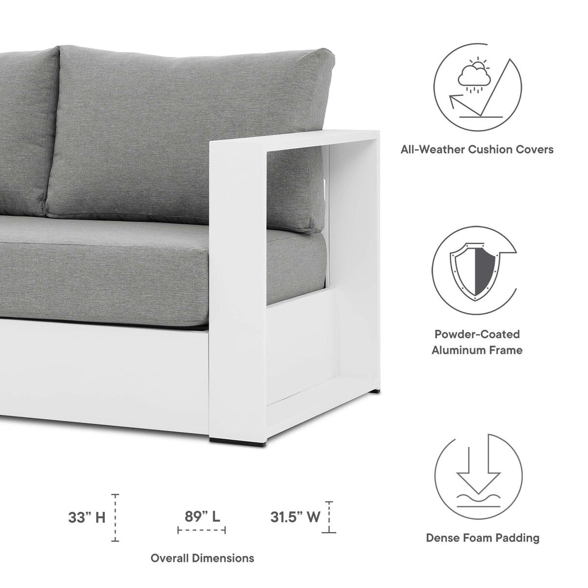 Tahoe 3-Piece Outdoor Patio Powder-Coated Aluminum Set - White Gray
