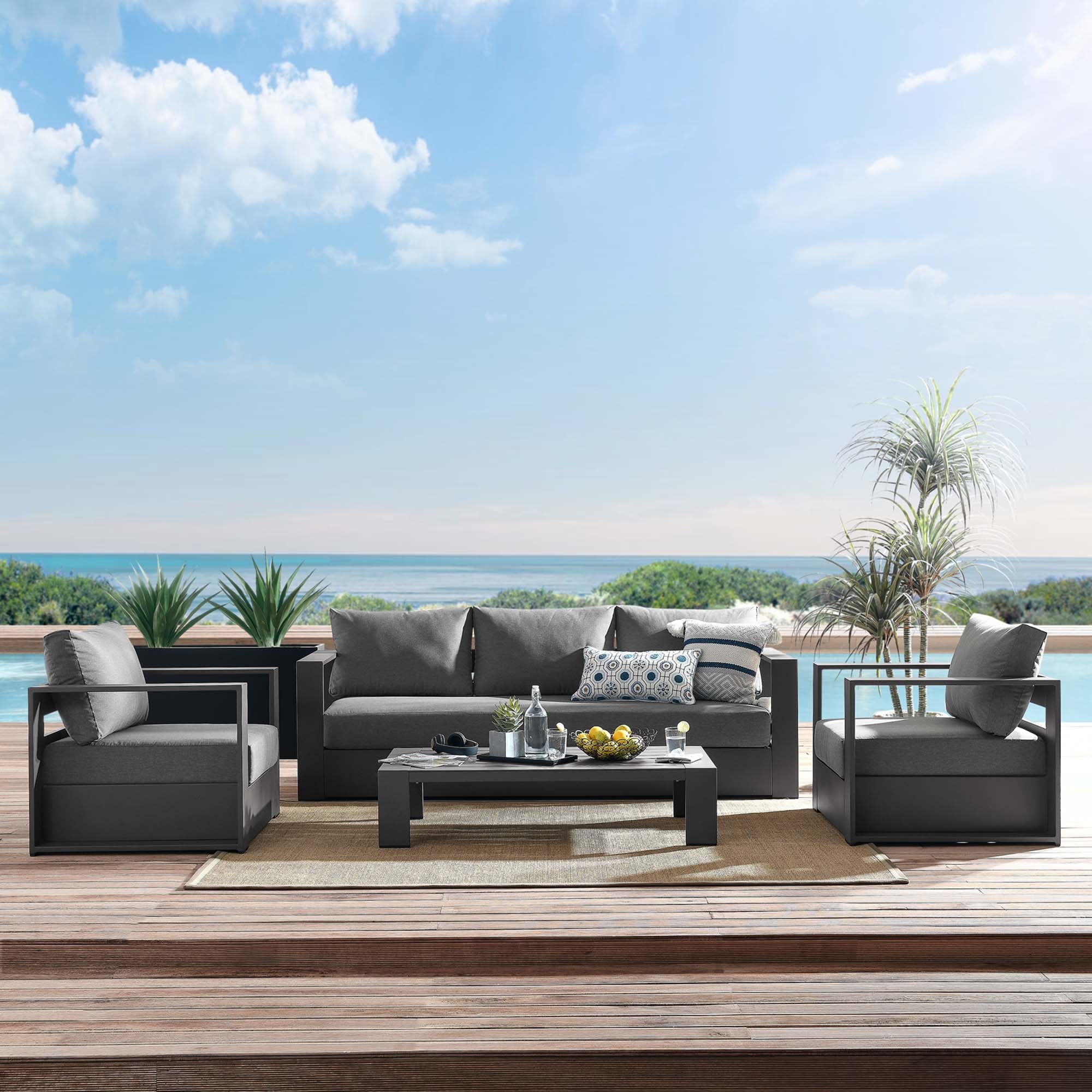 Tahoe 4-Piece Outdoor Patio Powder-Coated Aluminum Set - Gray Charcoal