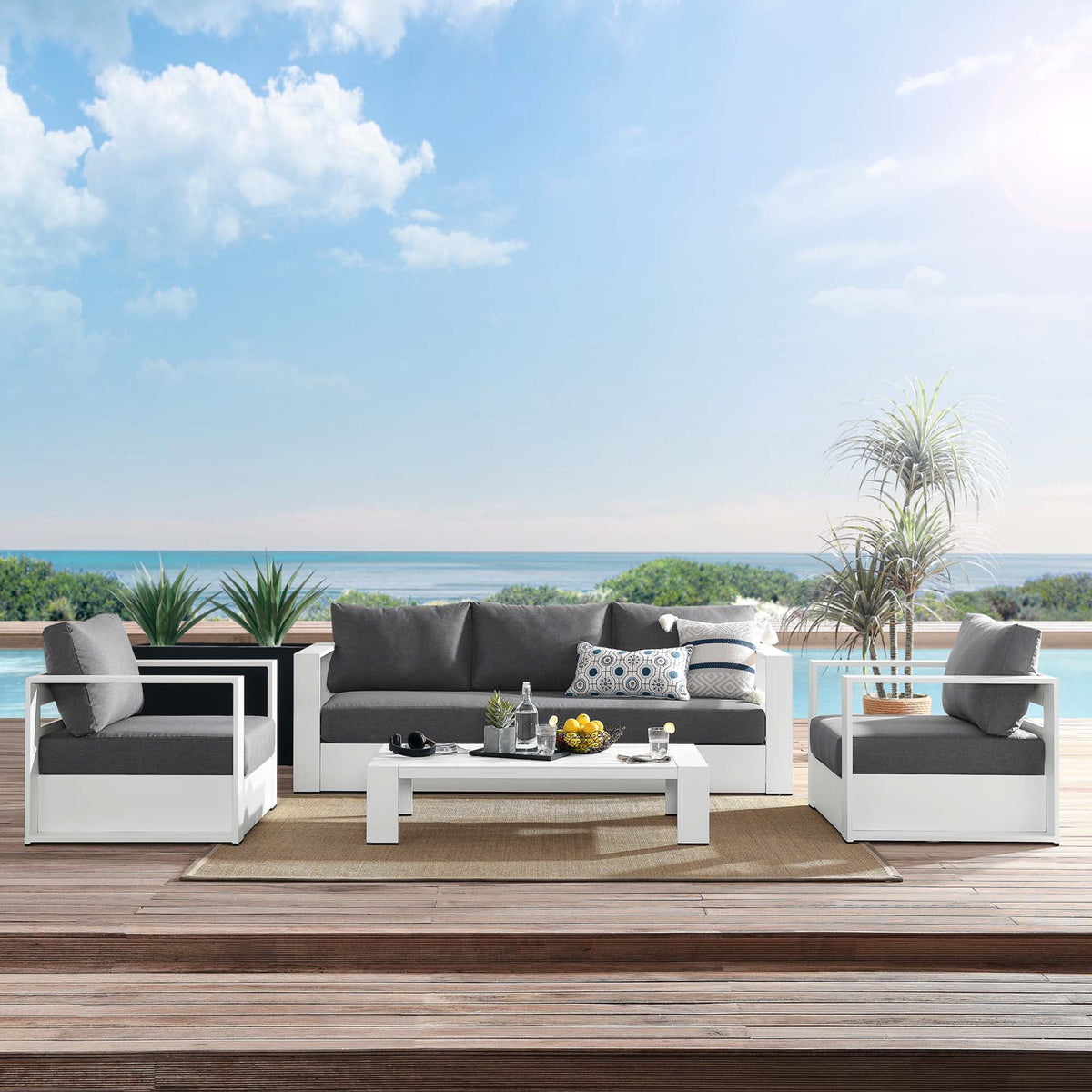 Tahoe 4-Piece Outdoor Patio Powder-Coated Aluminum Set - White Charcoal