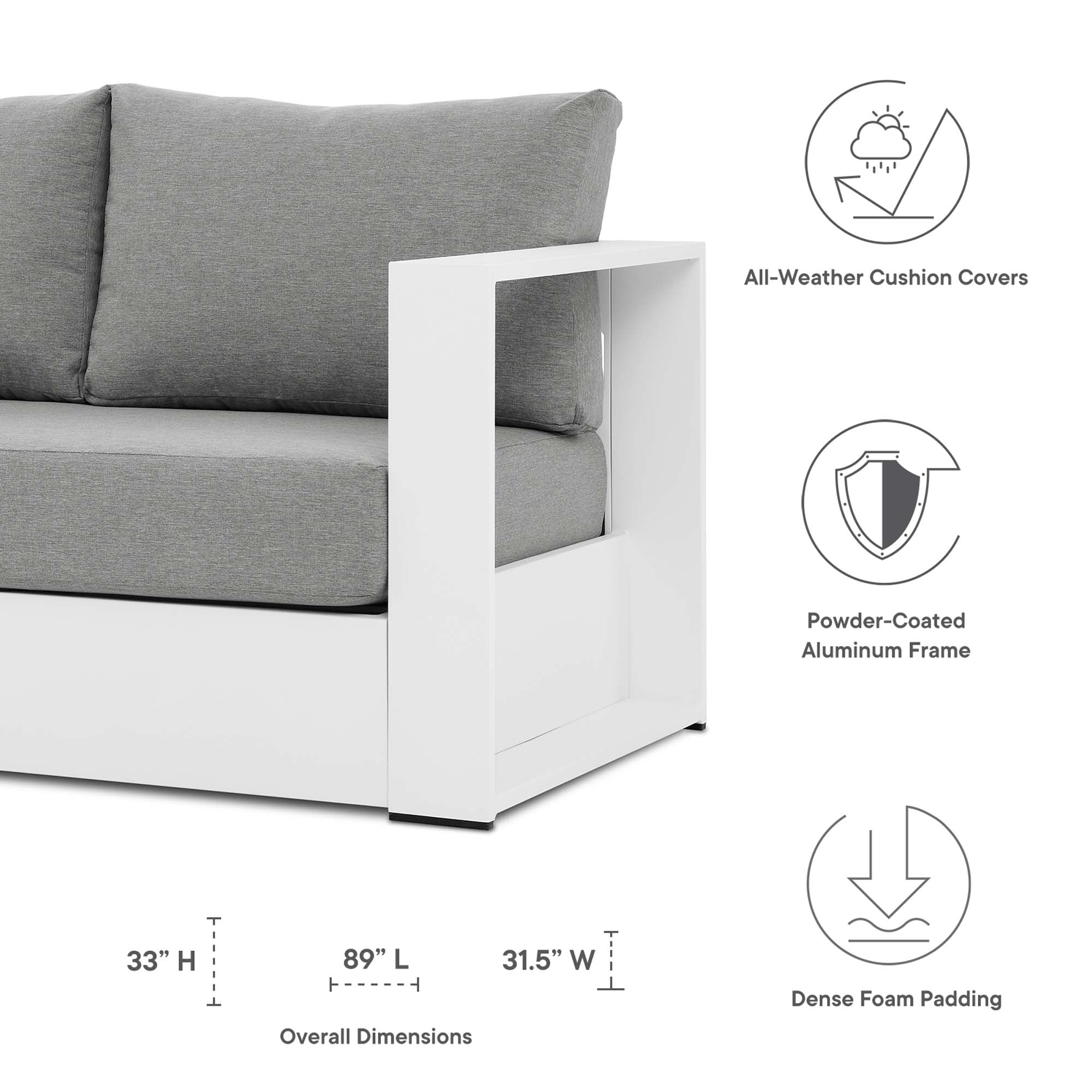 Tahoe 4-Piece Outdoor Patio Powder-Coated Aluminum Set - White Gray