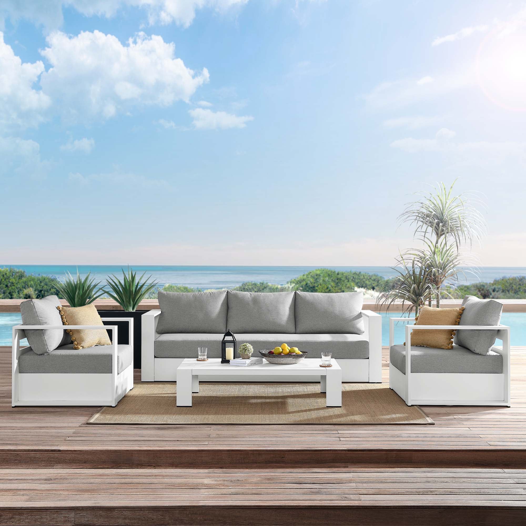 Tahoe 4-Piece Outdoor Patio Powder-Coated Aluminum Set - White Gray