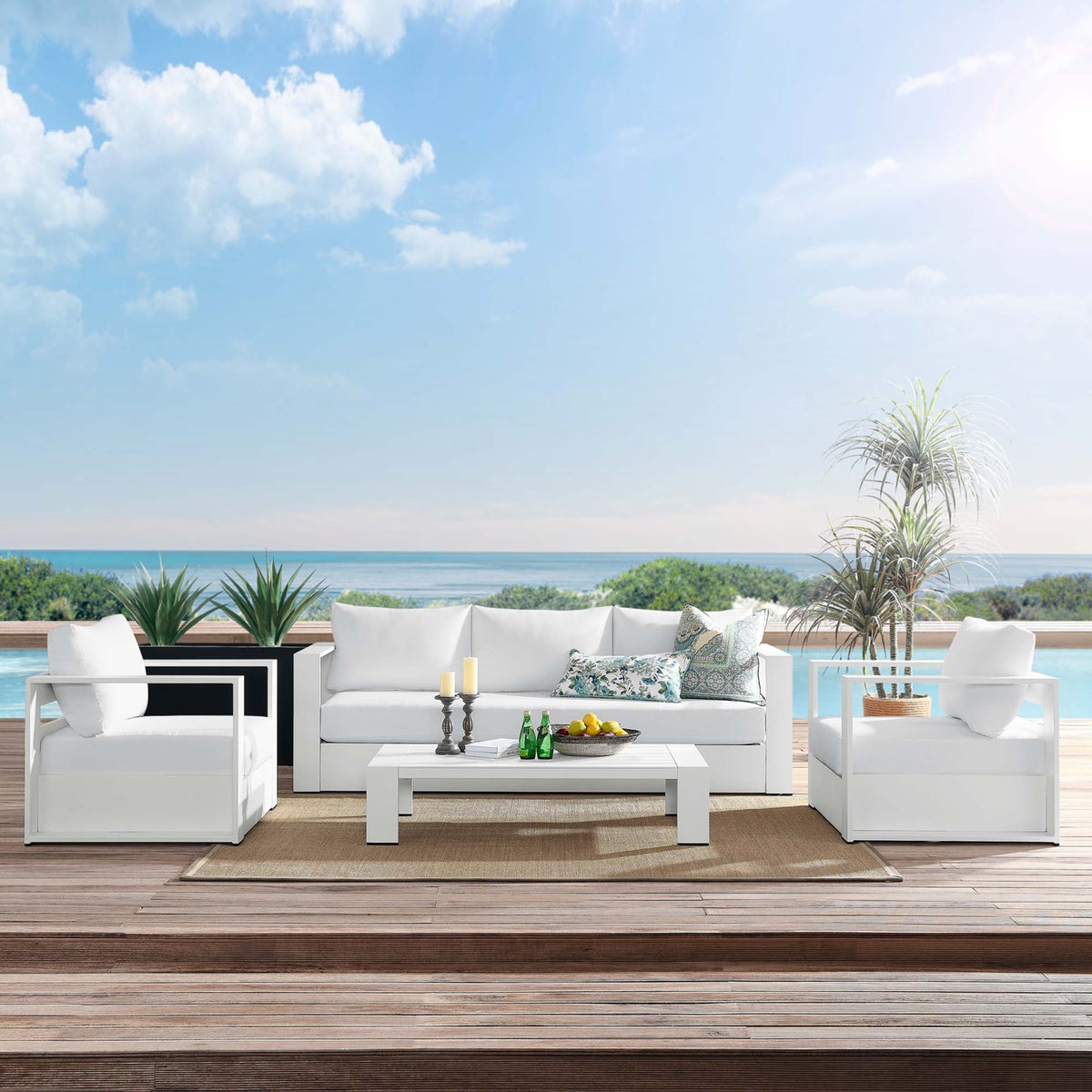 Tahoe 4-Piece Outdoor Patio Powder-Coated Aluminum Set - White White