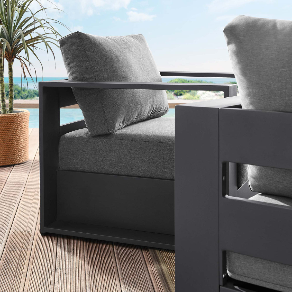 Tahoe 2-Piece Outdoor Patio Powder-Coated Aluminum Armchair Set - Gray Charcoal