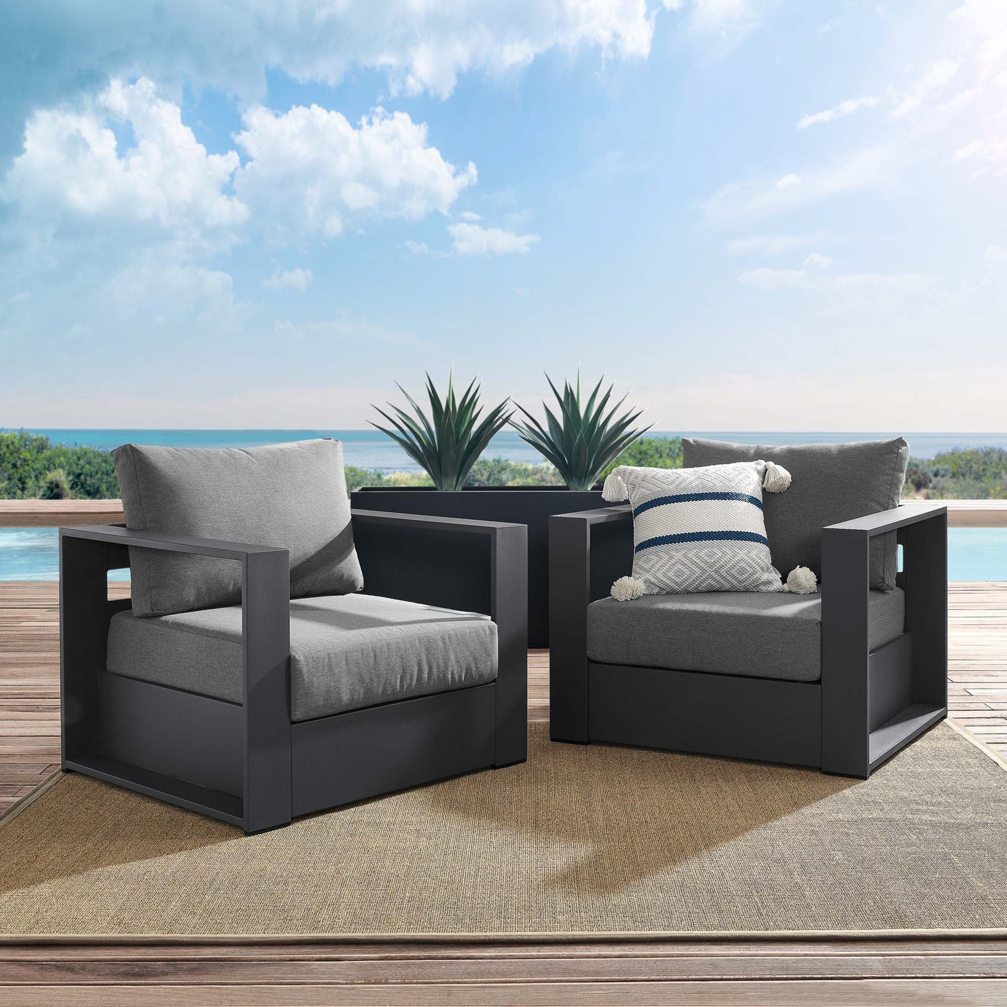 Tahoe 2-Piece Outdoor Patio Powder-Coated Aluminum Armchair Set - Gray Charcoal