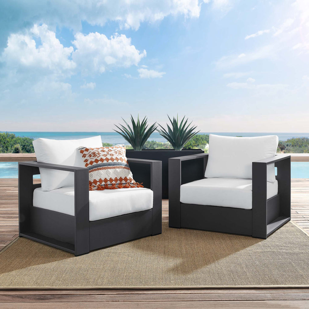 Tahoe 2-Piece Outdoor Patio Powder-Coated Aluminum Armchair Set - Gray White