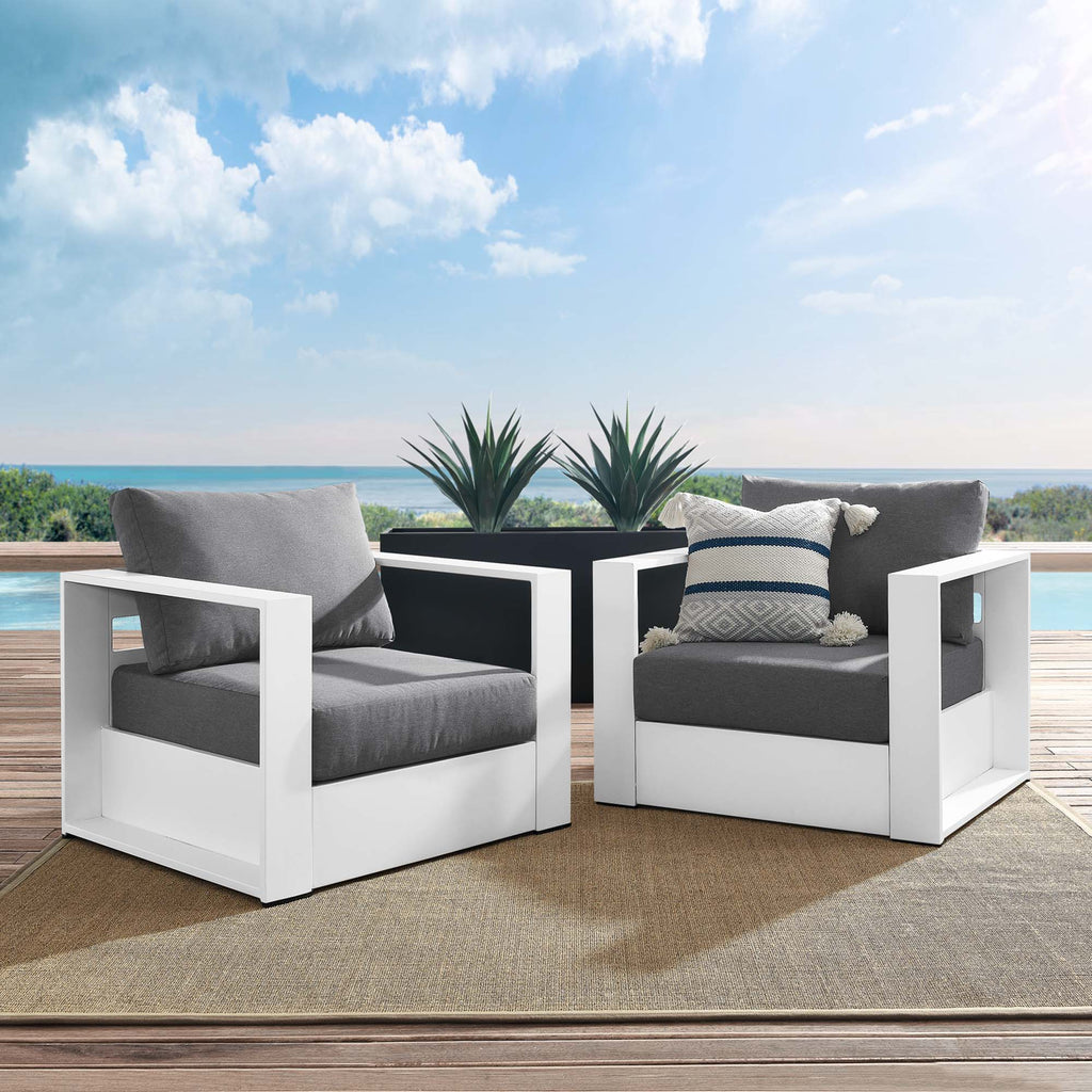 Tahoe 2-Piece Outdoor Patio Powder-Coated Aluminum Armchair Set - White Charcoal