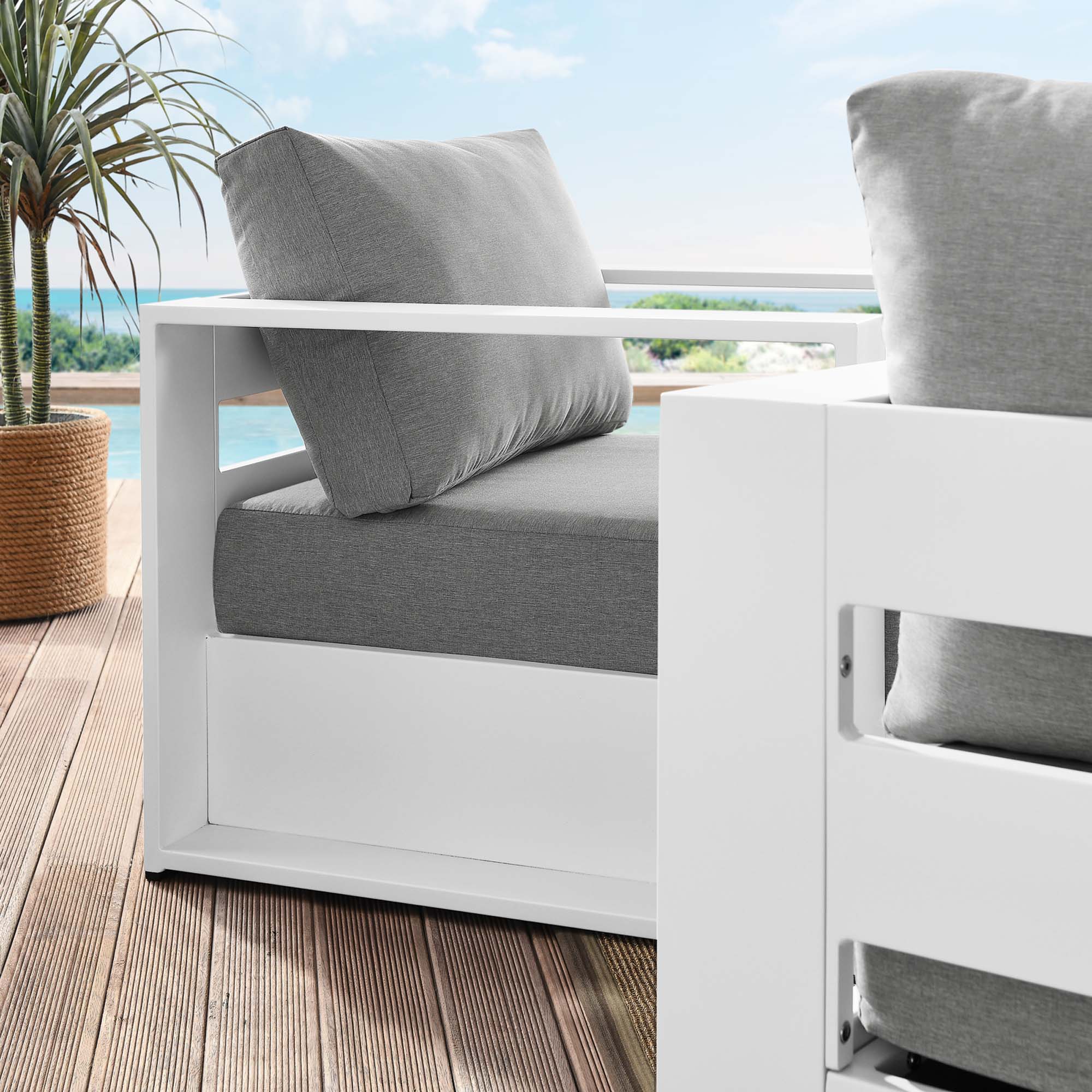 Tahoe 2-Piece Outdoor Patio Powder-Coated Aluminum Armchair Set - White Gray