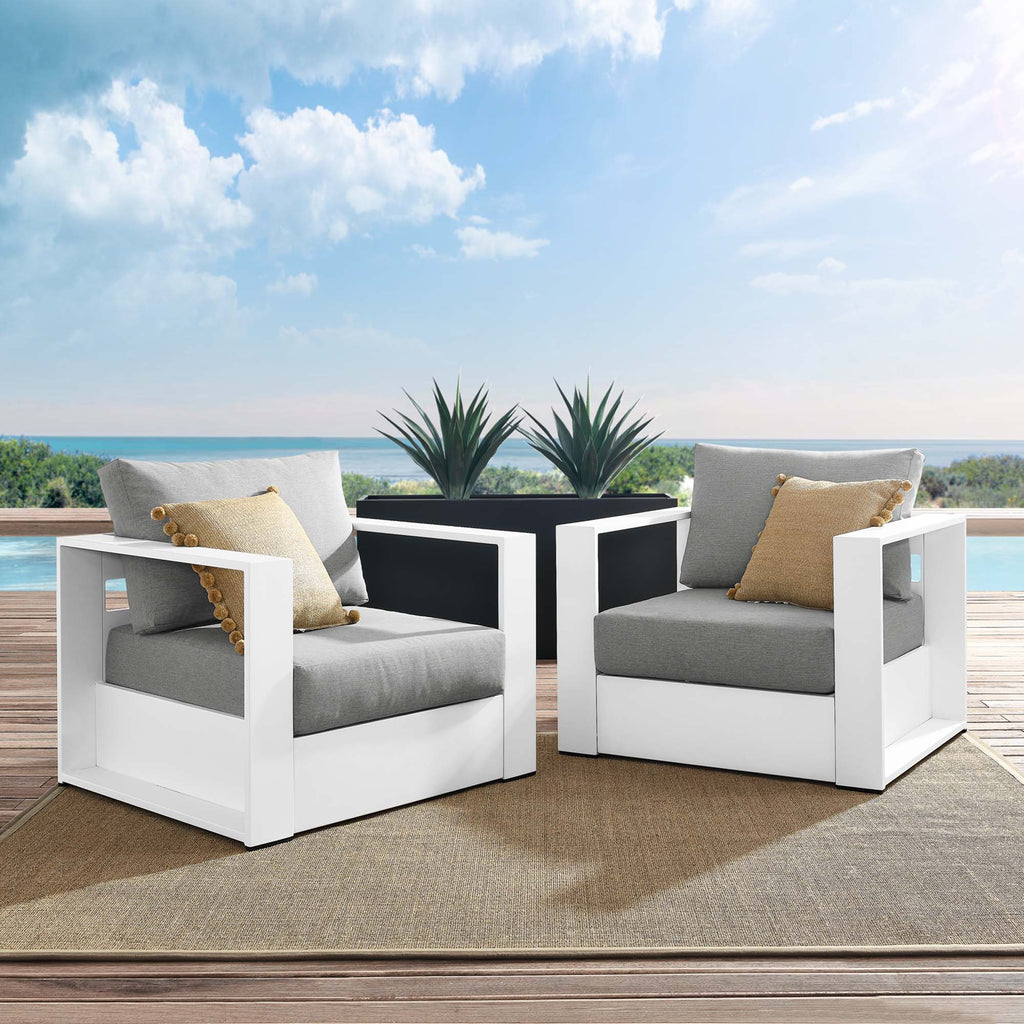 Tahoe 2-Piece Outdoor Patio Powder-Coated Aluminum Armchair Set - White Gray