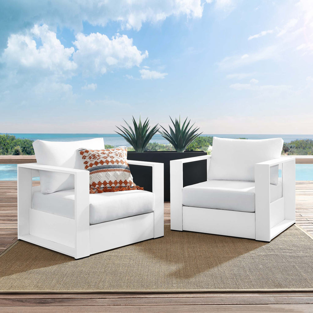 Tahoe 2-Piece Outdoor Patio Powder-Coated Aluminum Armchair Set - White White