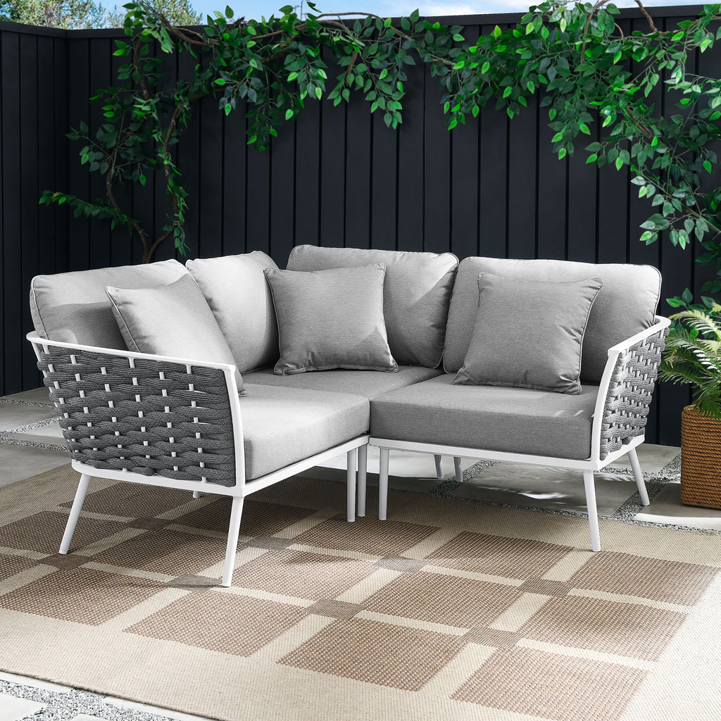 Stance Outdoor Patio Aluminum Small Sectional Sofa - White Gray