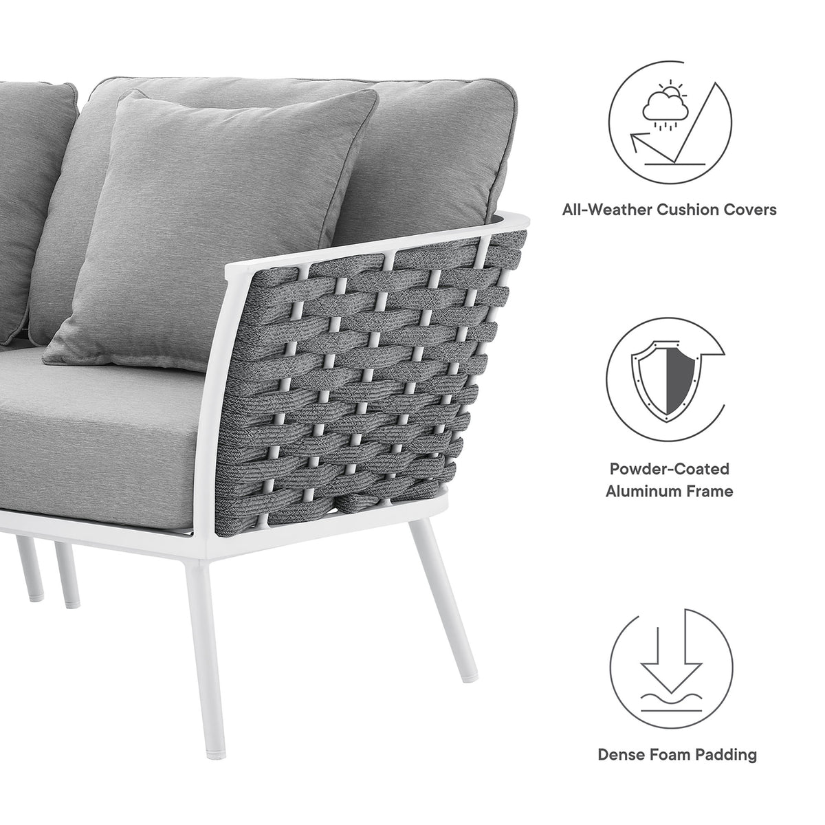 Stance Outdoor Patio Aluminum Large Sectional Sofa - White Gray