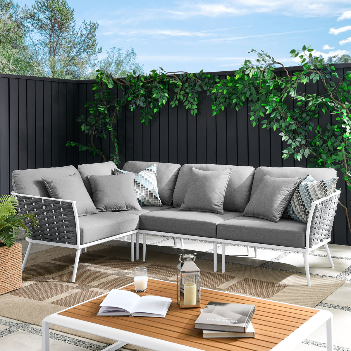 Stance Outdoor Patio Aluminum Large Sectional Sofa - White Gray