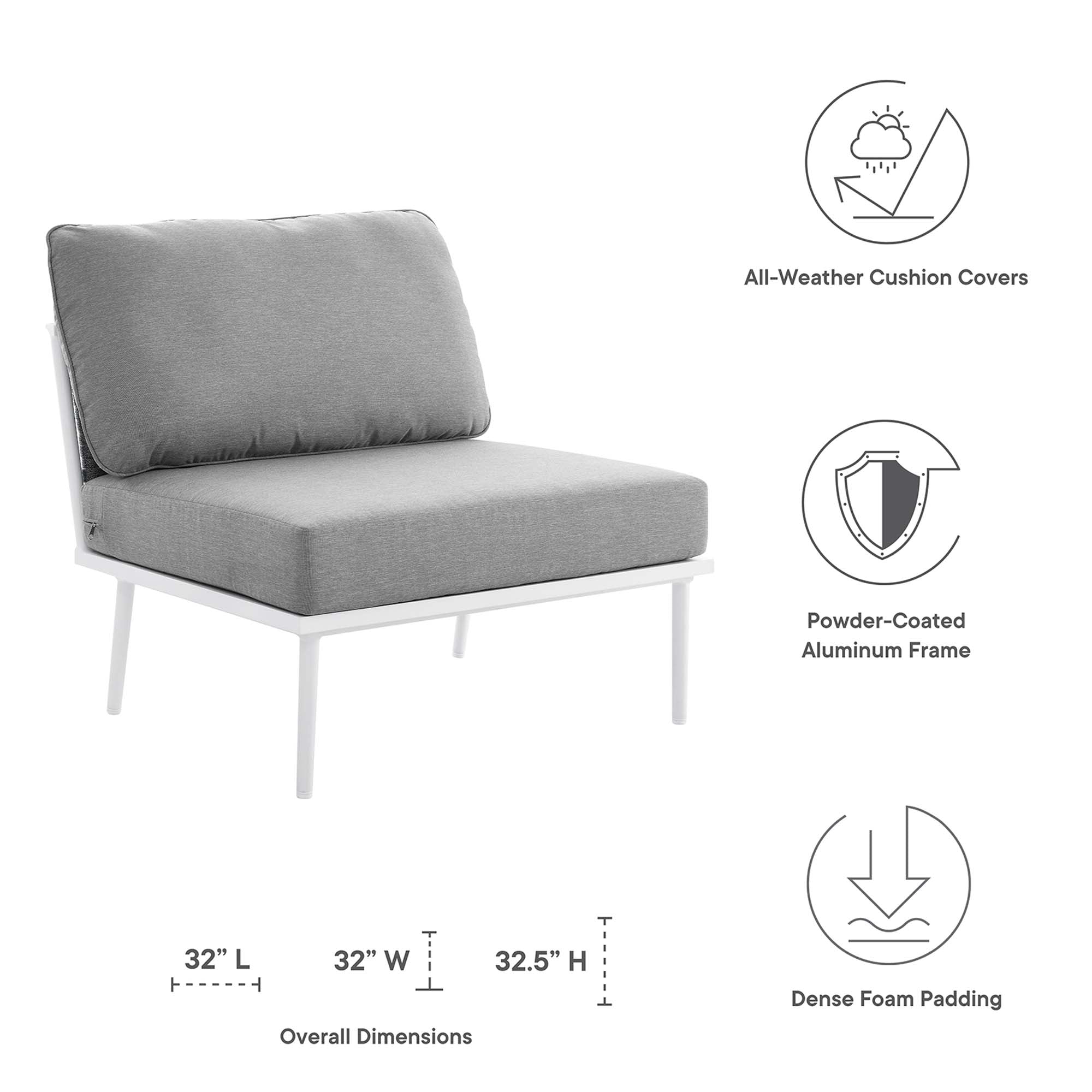 Stance 3 Piece Outdoor Patio Aluminum Set - White Gray