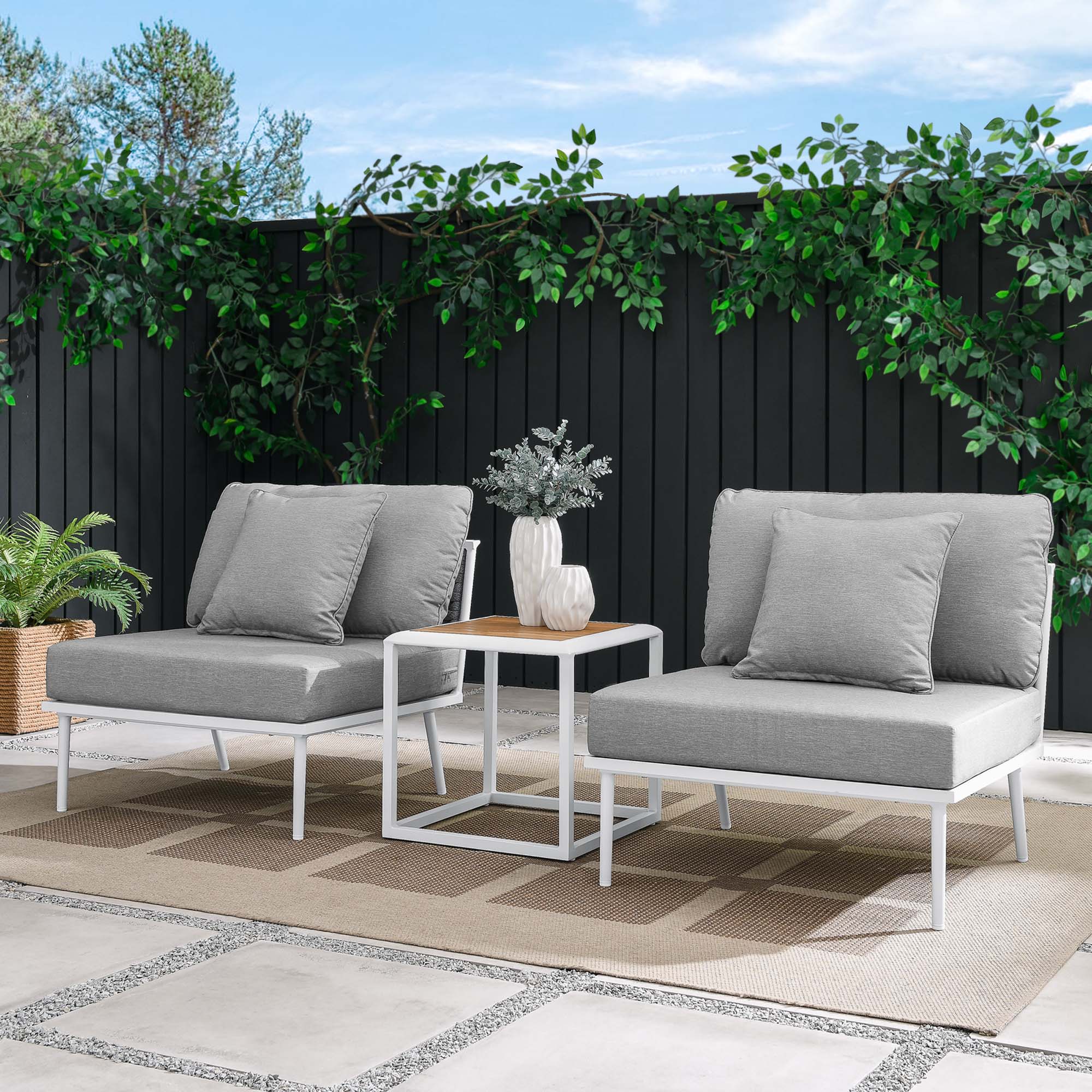 Stance 3 Piece Outdoor Patio Aluminum Set - White Gray