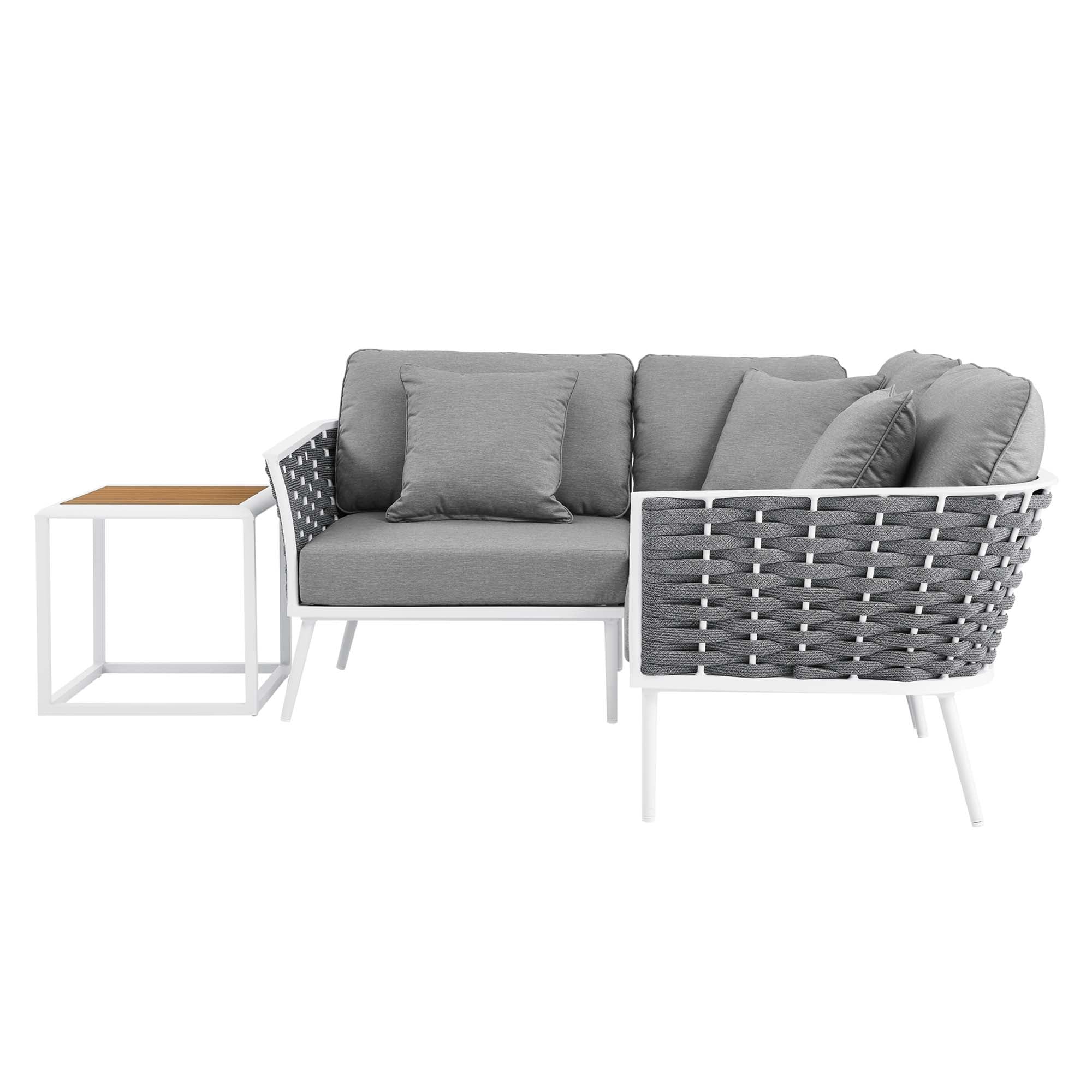 Stance 4 Piece Outdoor Patio Aluminum Sectional Sofa Set - White Gray