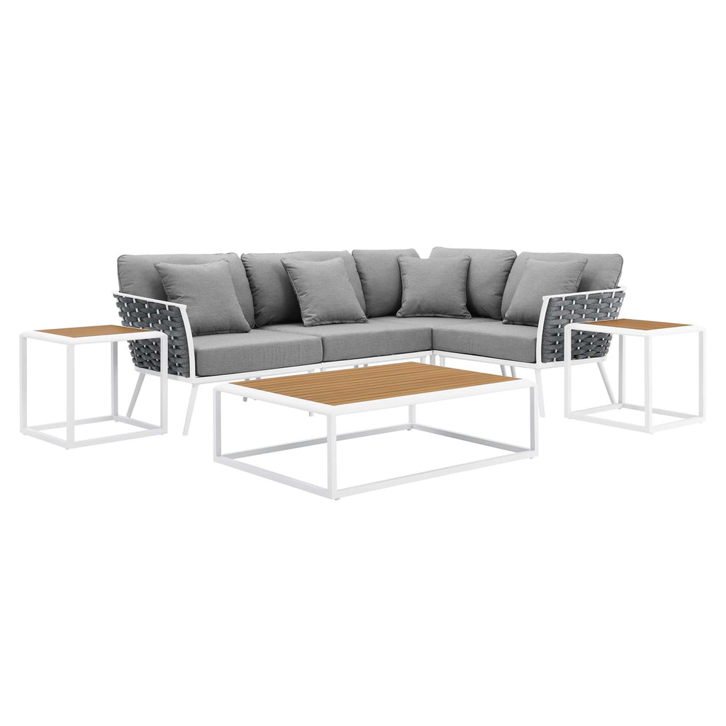 Stance 7 Piece Outdoor Patio Aluminum Sectional Sofa Set - White Gray